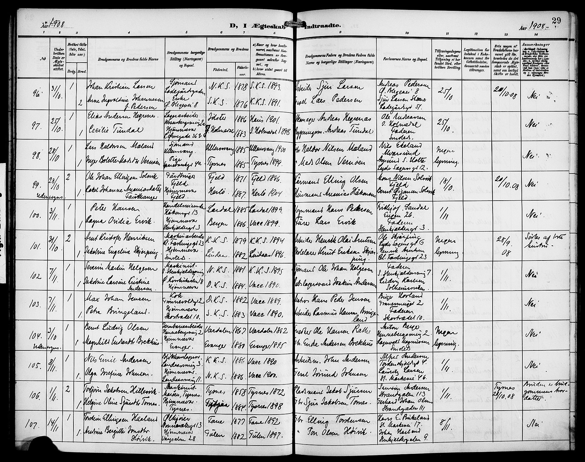 Korskirken sokneprestembete, AV/SAB-A-76101/H/Hab: Parish register (copy) no. D 4, 1906-1925, p. 29