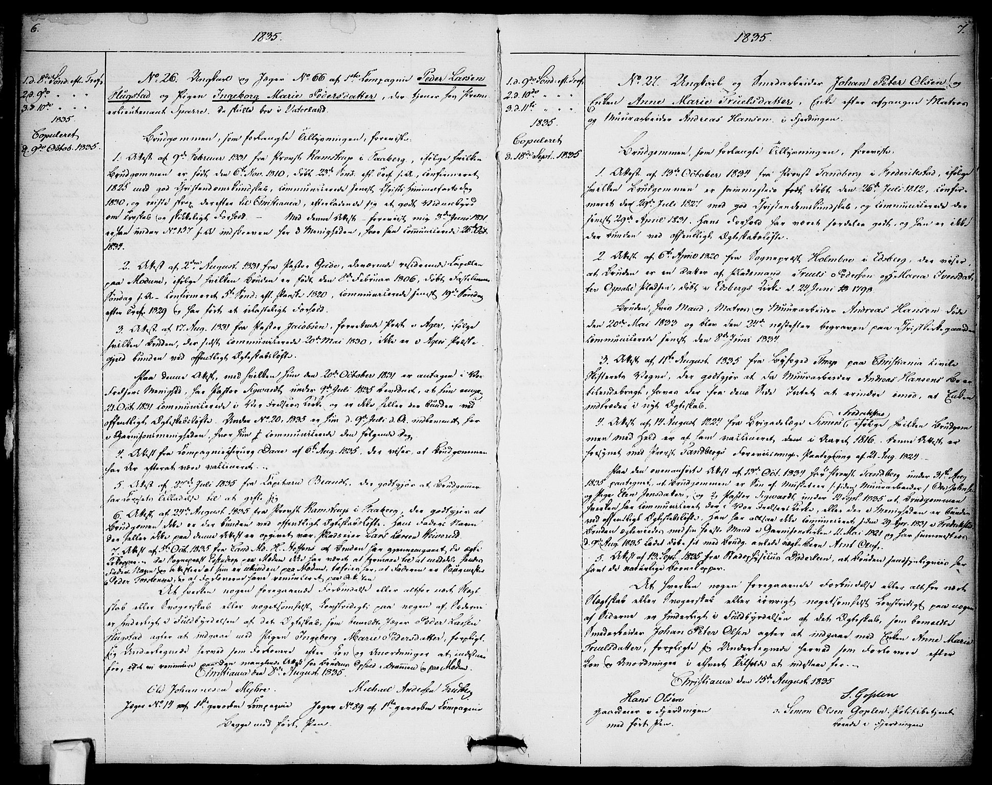 Garnisonsmenigheten Kirkebøker, AV/SAO-A-10846/H/Ha/L0003: Banns register no. I 3, 1835-1840, p. 6-7