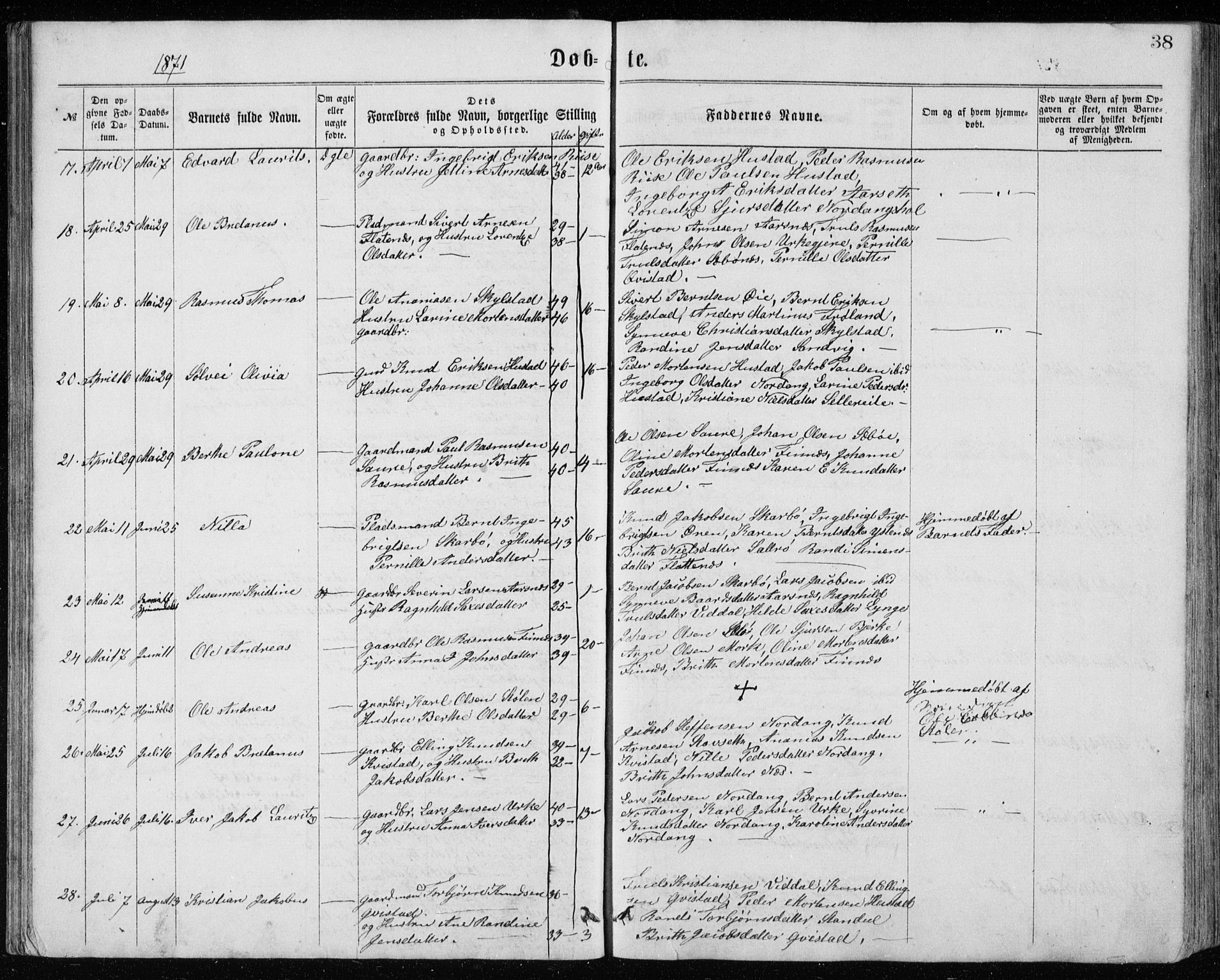 Ministerialprotokoller, klokkerbøker og fødselsregistre - Møre og Romsdal, AV/SAT-A-1454/515/L0214: Parish register (copy) no. 515C01, 1865-1883, p. 38