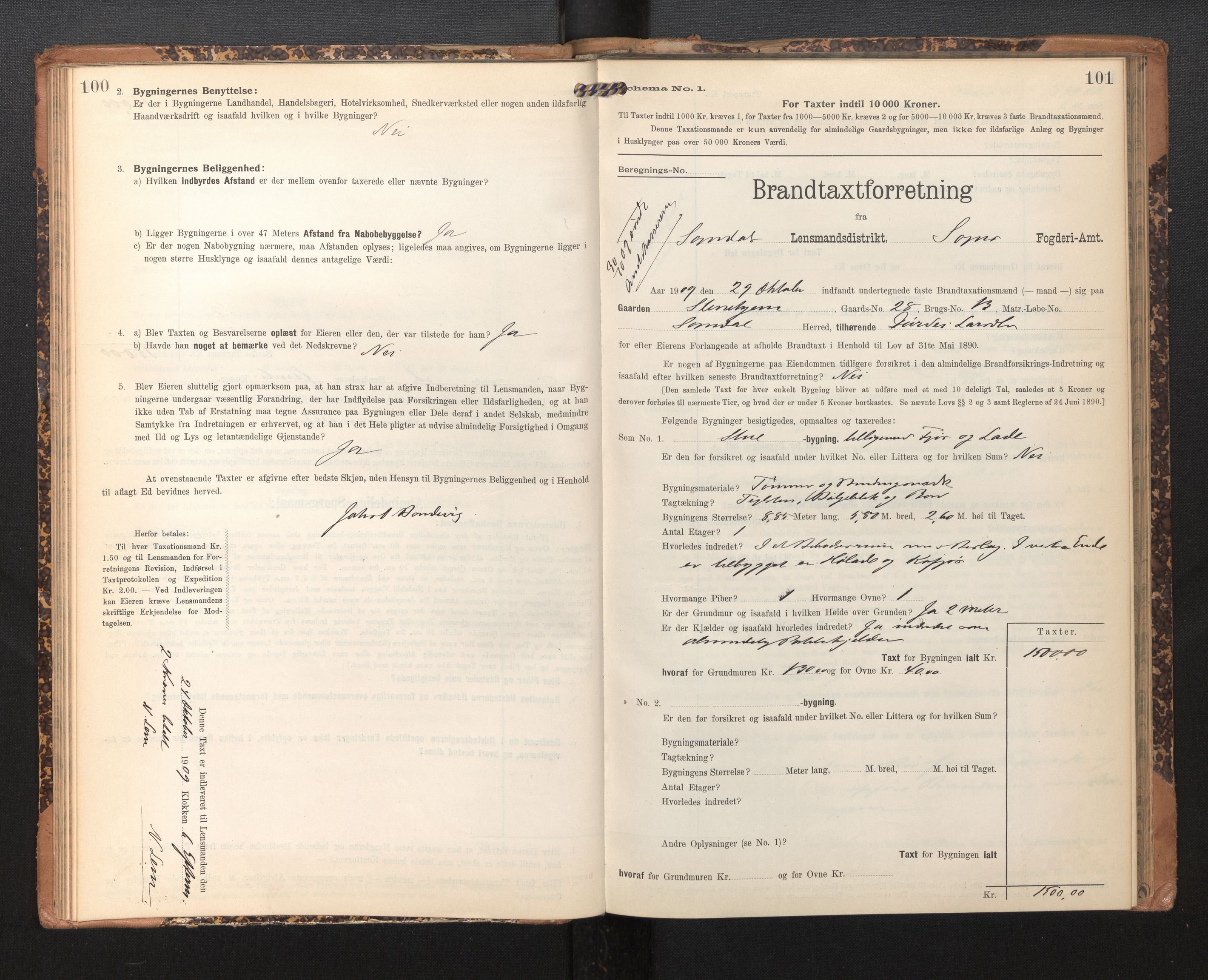 Lensmannen i Sogndal, AV/SAB-A-29901/0012/L0010: Branntakstprotokoll, skjematakst, 1907-1914, p. 100-101