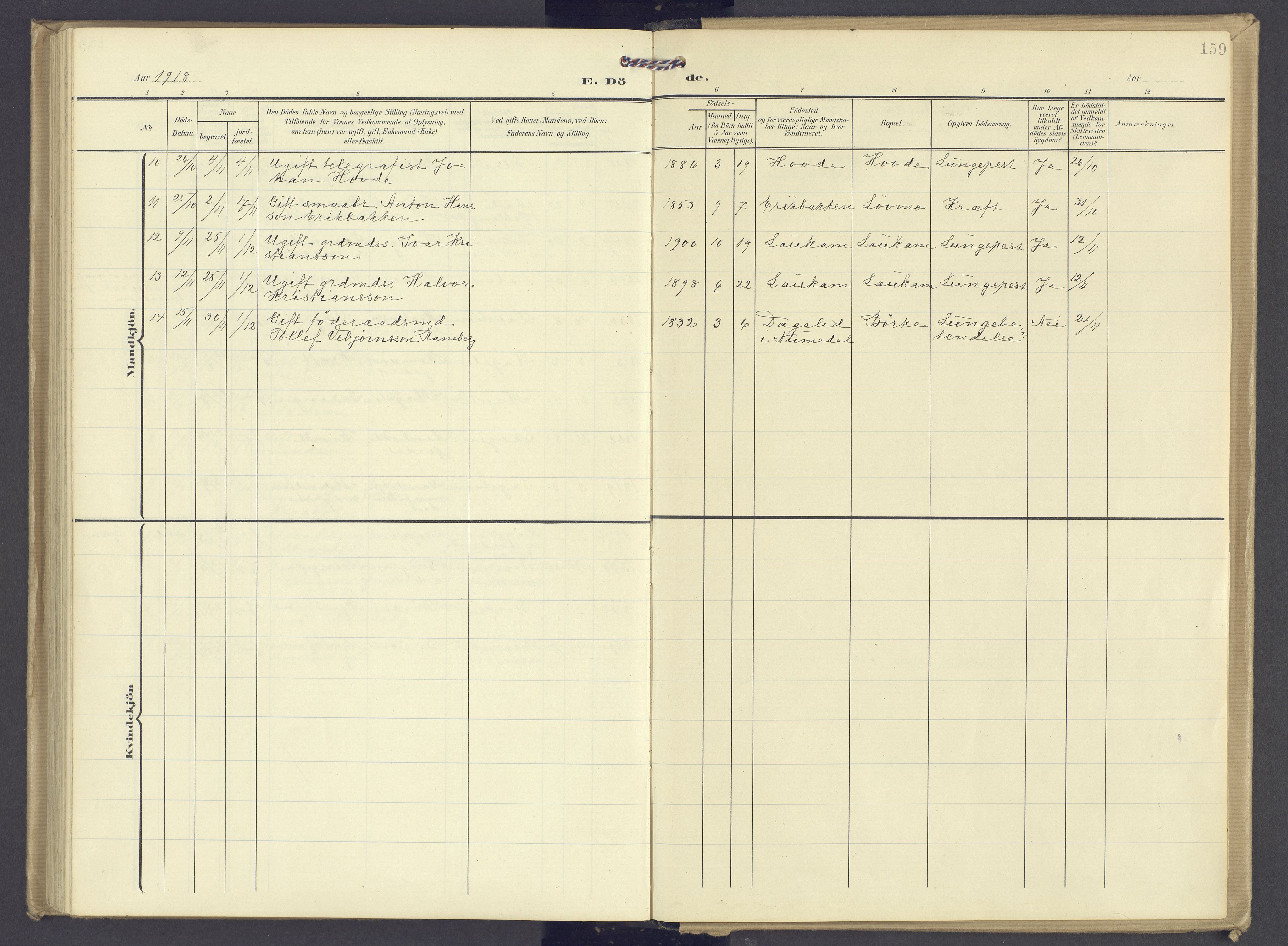 Øyer prestekontor, SAH/PREST-084/H/Ha/Haa/L0013: Parish register (official) no. 13, 1905-1920, p. 159