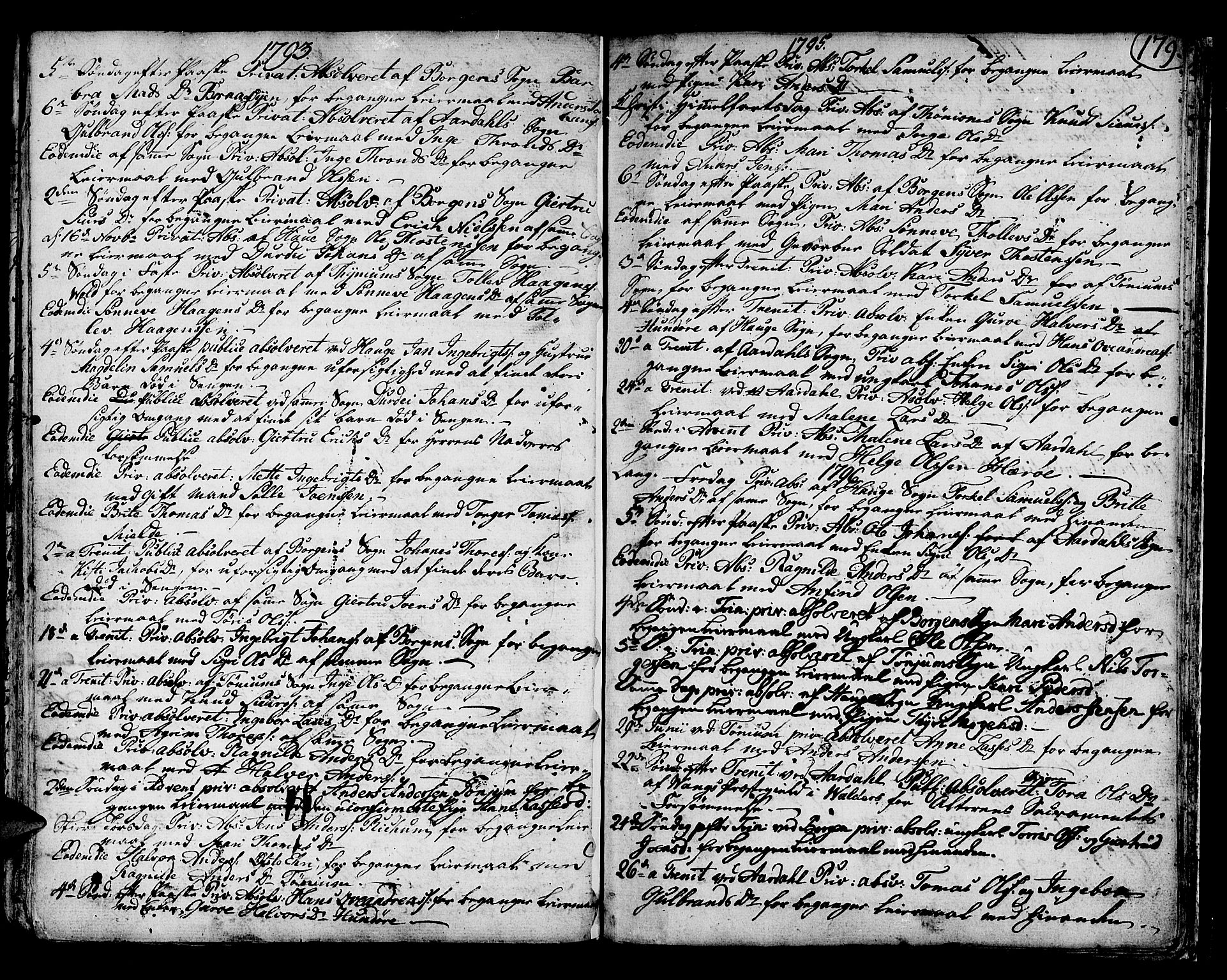 Lærdal sokneprestembete, AV/SAB-A-81201: Parish register (official) no. A 3, 1783-1804, p. 179