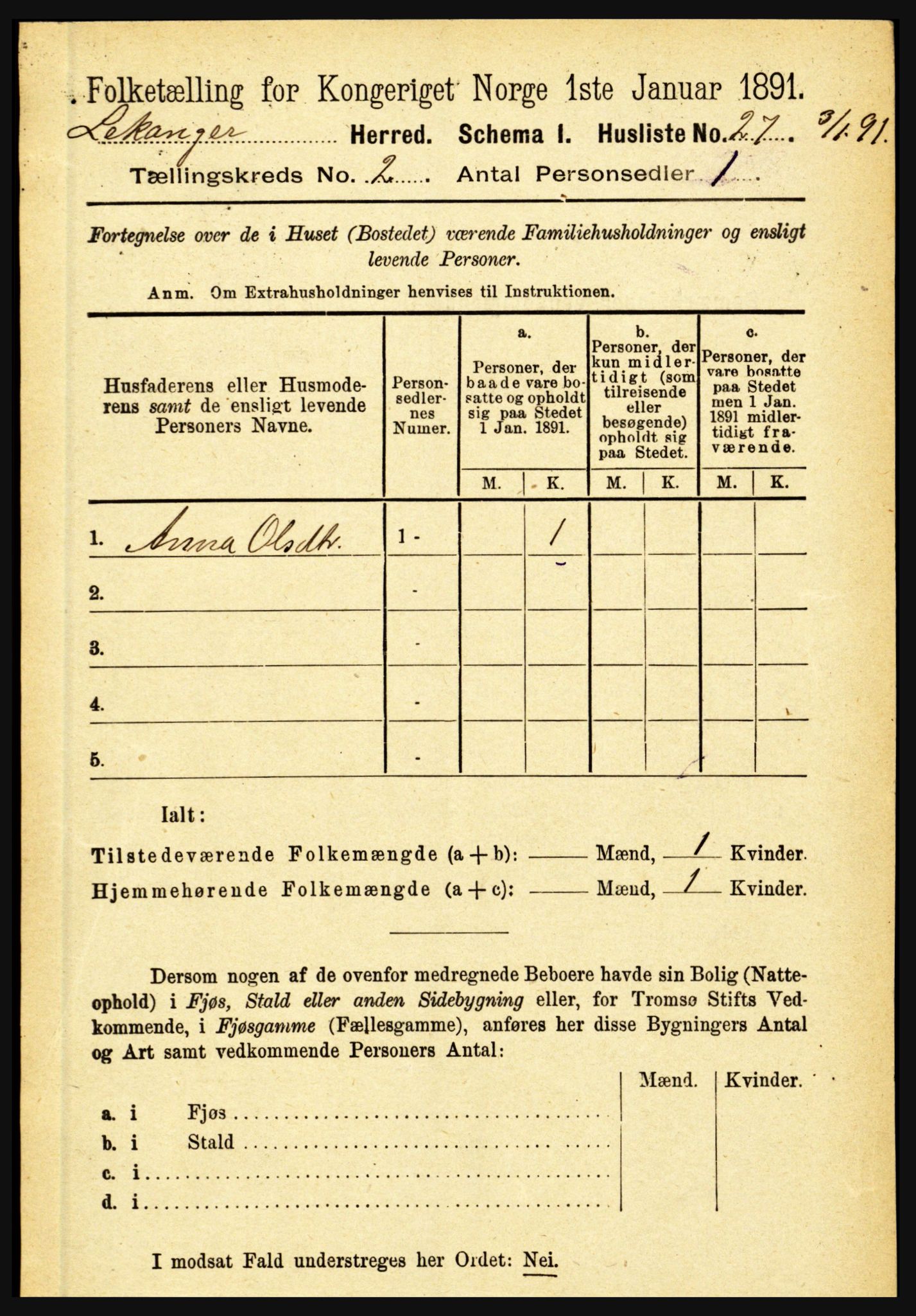 RA, 1891 census for 1419 Leikanger, 1891, p. 147