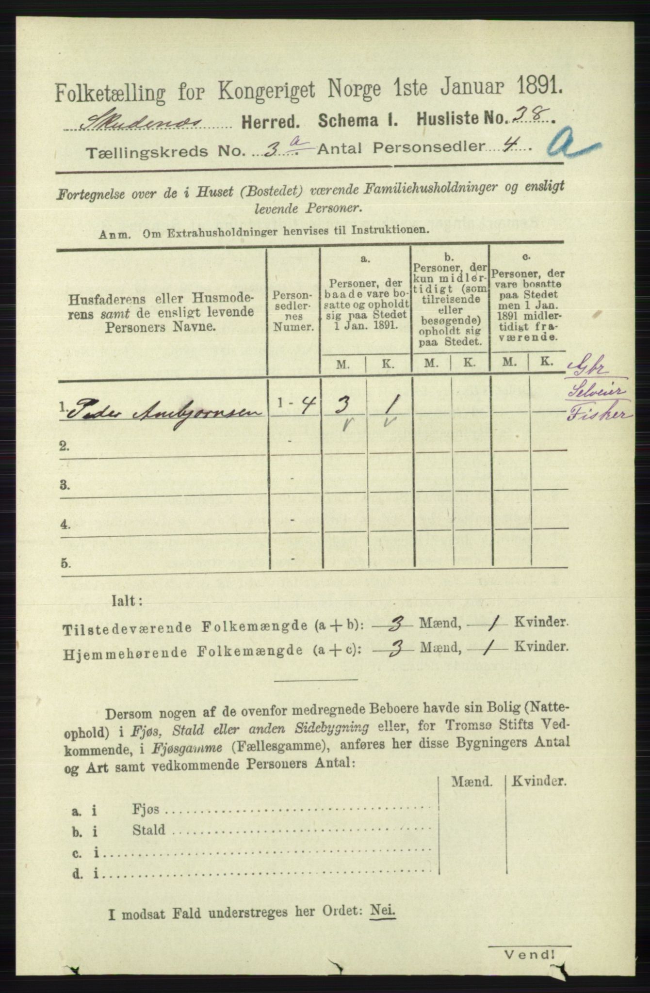 RA, 1891 census for 1150 Skudenes, 1891, p. 1368