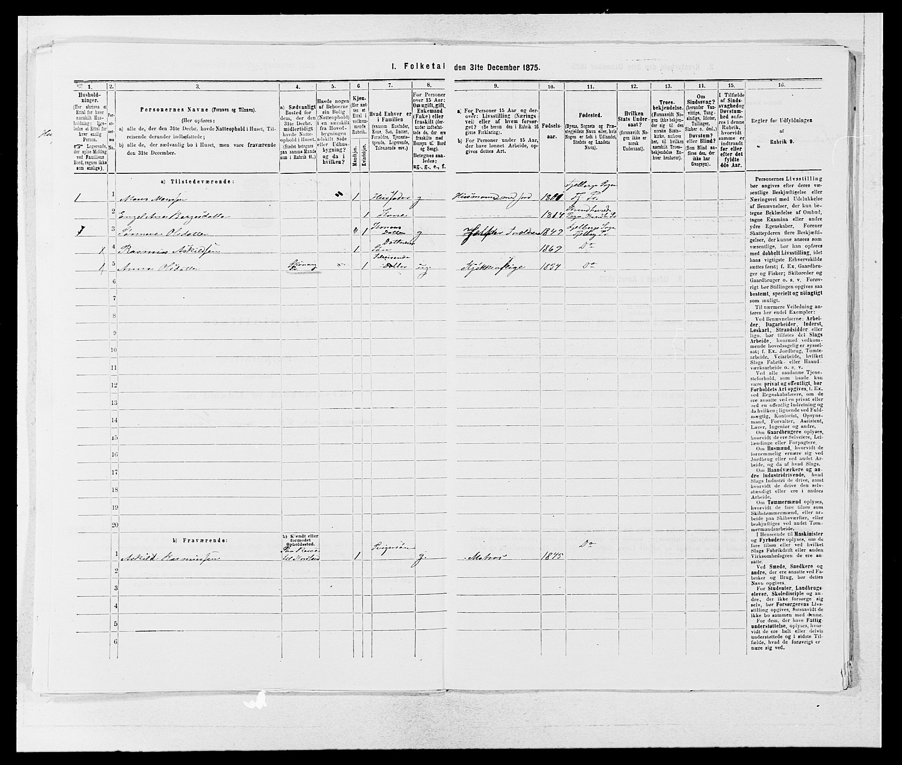 SAB, 1875 census for 1213P Fjelberg, 1875, p. 696