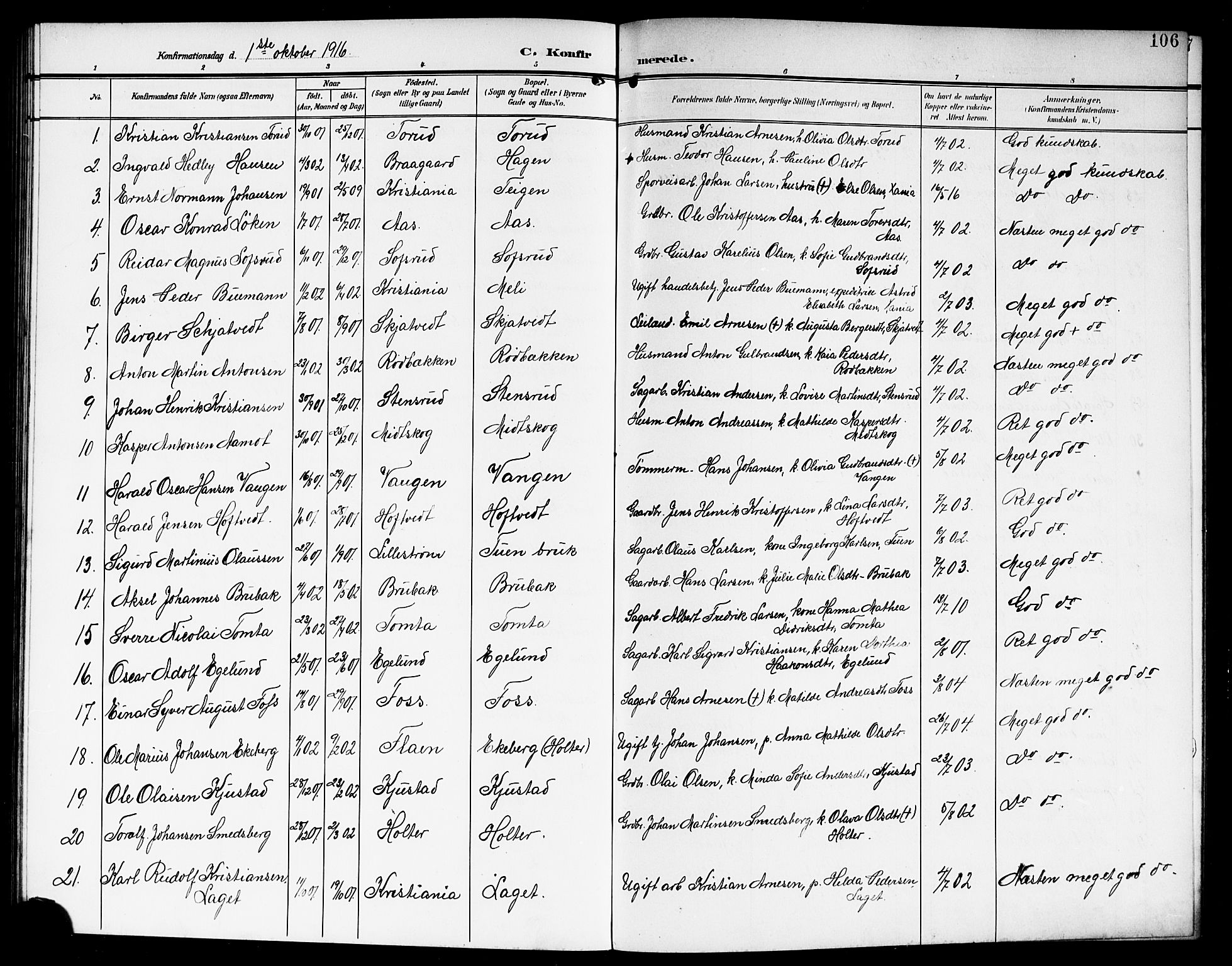 Fet prestekontor Kirkebøker, SAO/A-10370a/G/Ga/L0008: Parish register (copy) no. I 8, 1907-1920, p. 106