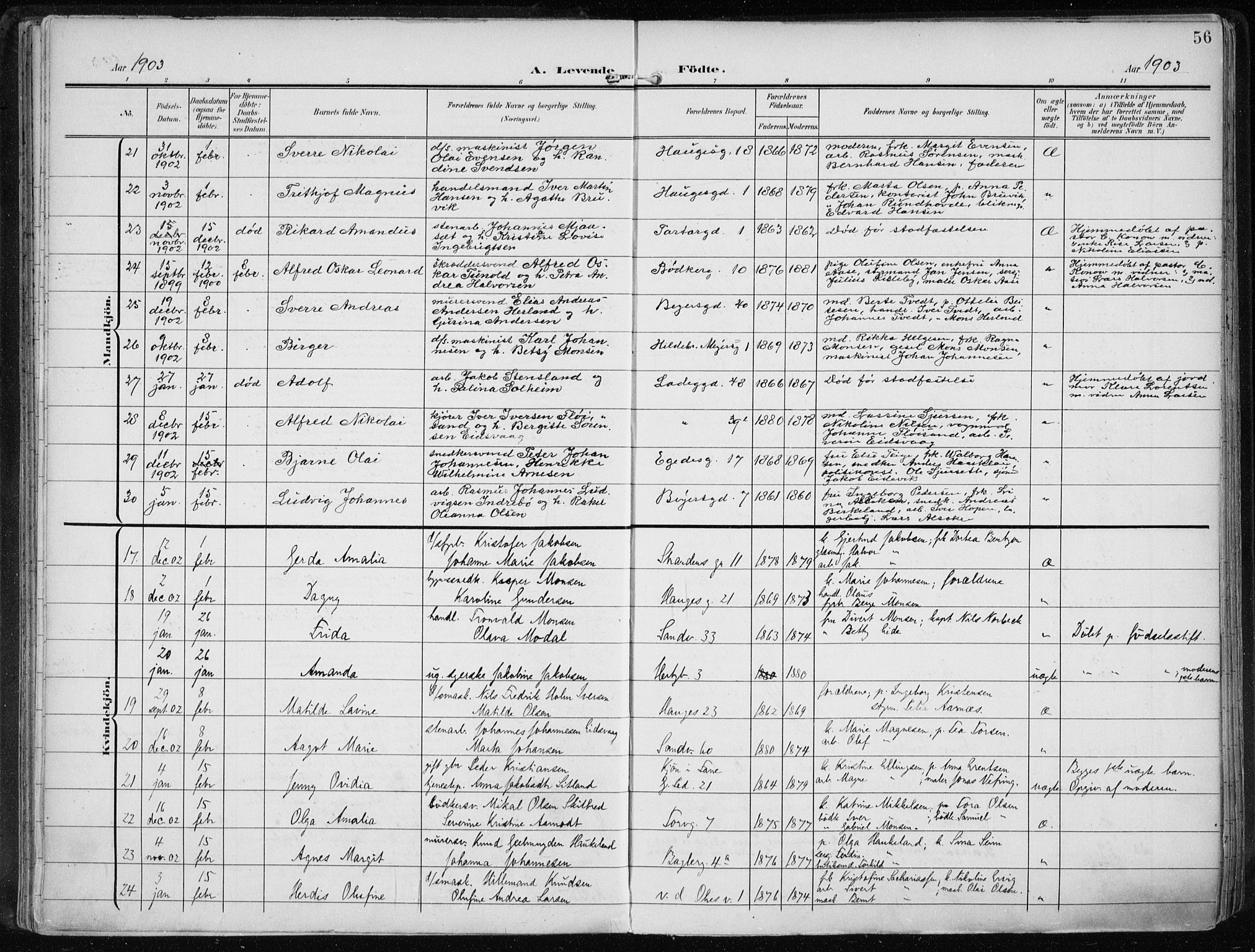 Sandviken Sokneprestembete, AV/SAB-A-77601/H/Ha/L0006: Parish register (official) no. B 3, 1901-1912, p. 56