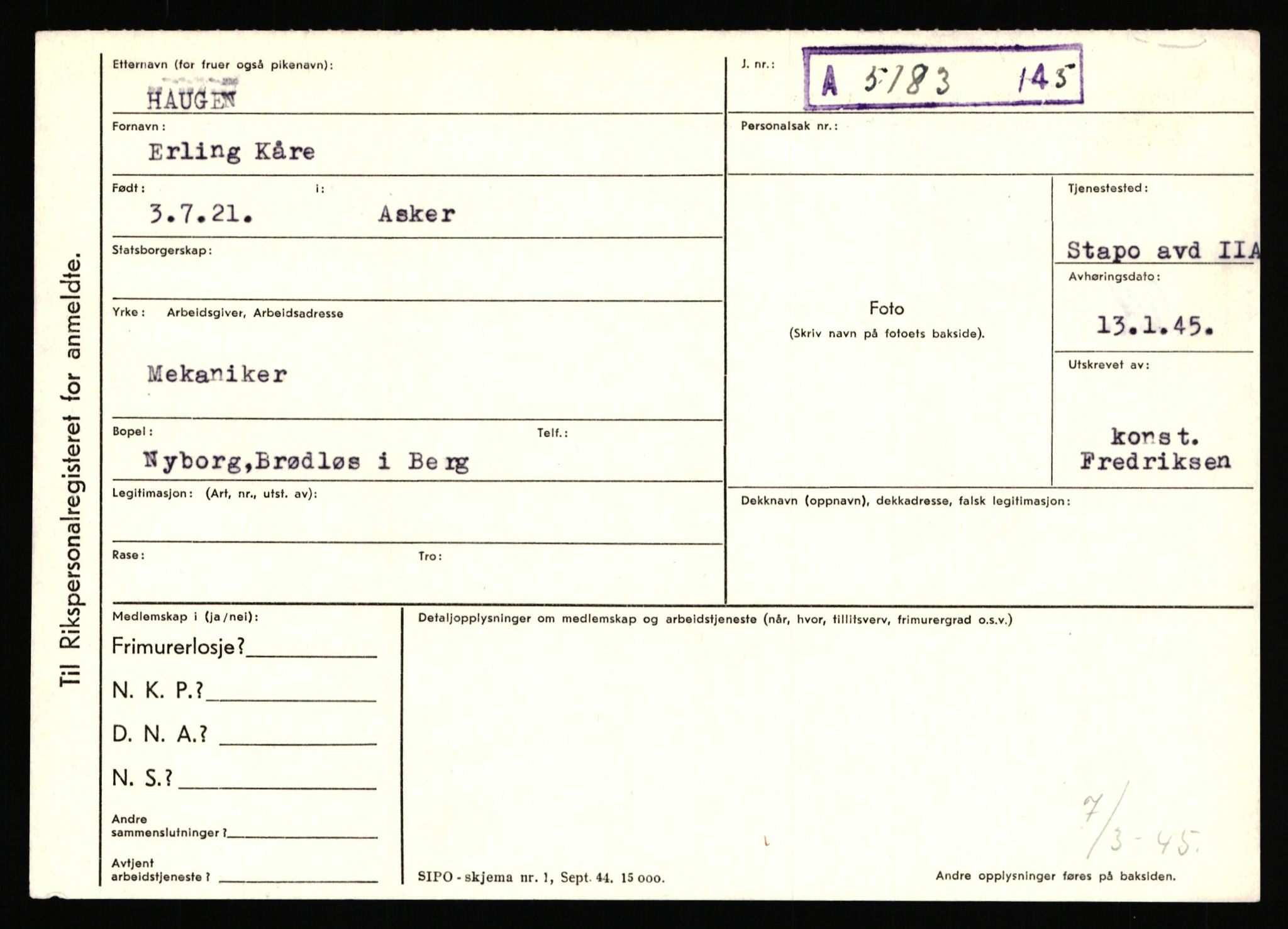 Statspolitiet - Hovedkontoret / Osloavdelingen, AV/RA-S-1329/C/Ca/L0006: Hanche - Hokstvedt, 1943-1945, p. 2359