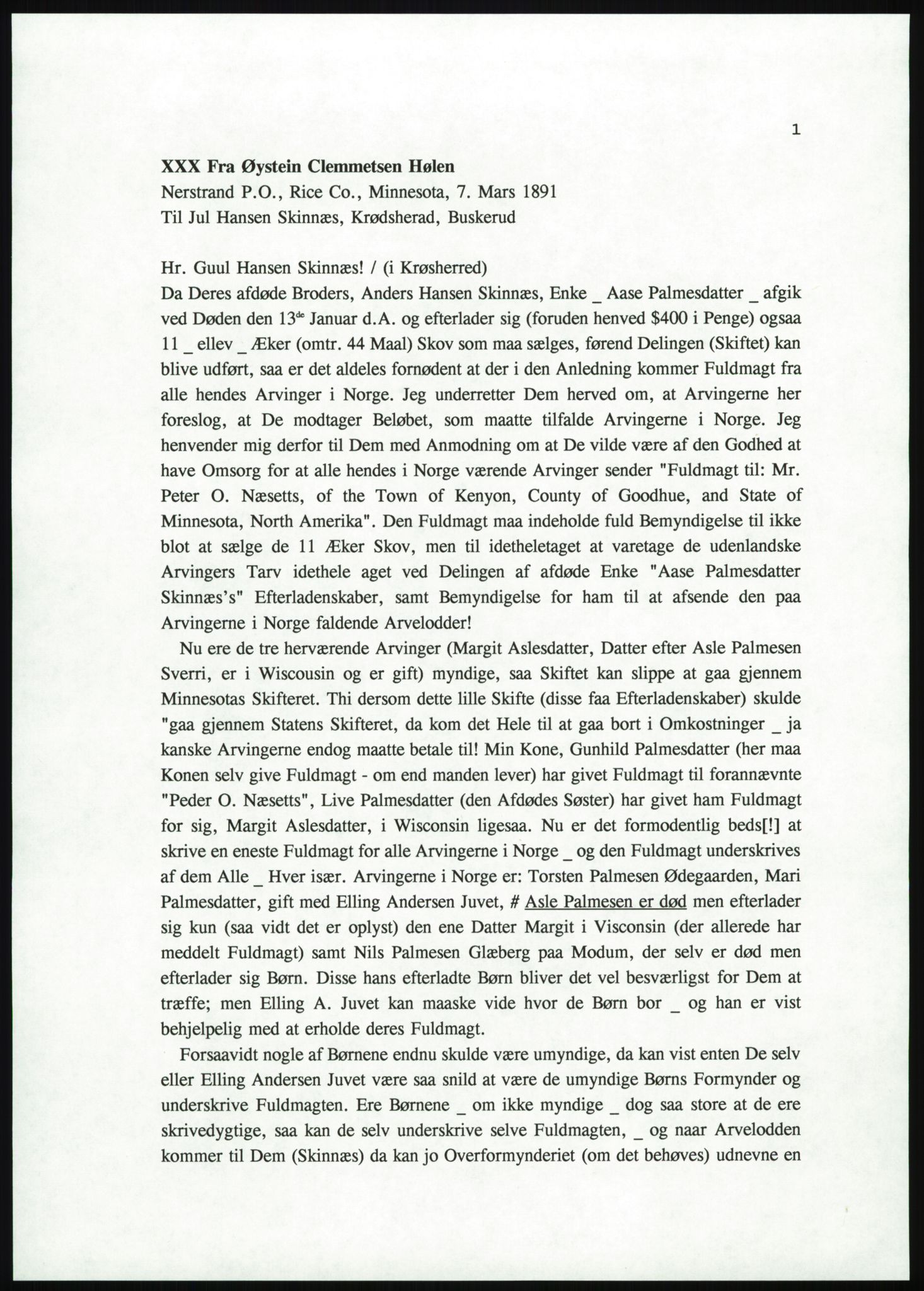 Samlinger til kildeutgivelse, Amerikabrevene, AV/RA-EA-4057/F/L0020: Innlån fra Buskerud: Lerfaldet - Lågdalsmuseet, 1838-1914, p. 5