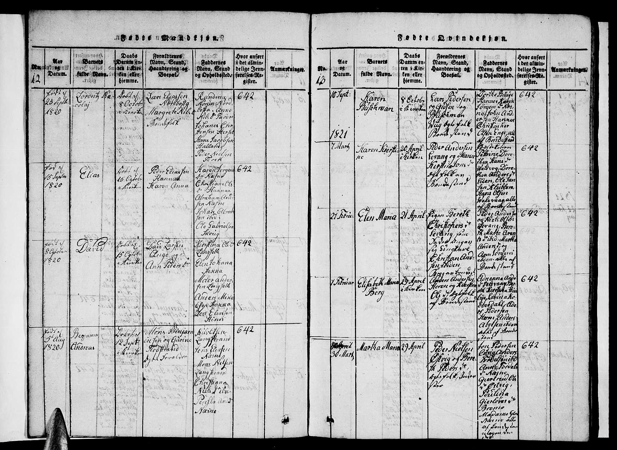 Ministerialprotokoller, klokkerbøker og fødselsregistre - Nordland, AV/SAT-A-1459/838/L0554: Parish register (copy) no. 838C01, 1820-1828, p. 12-13