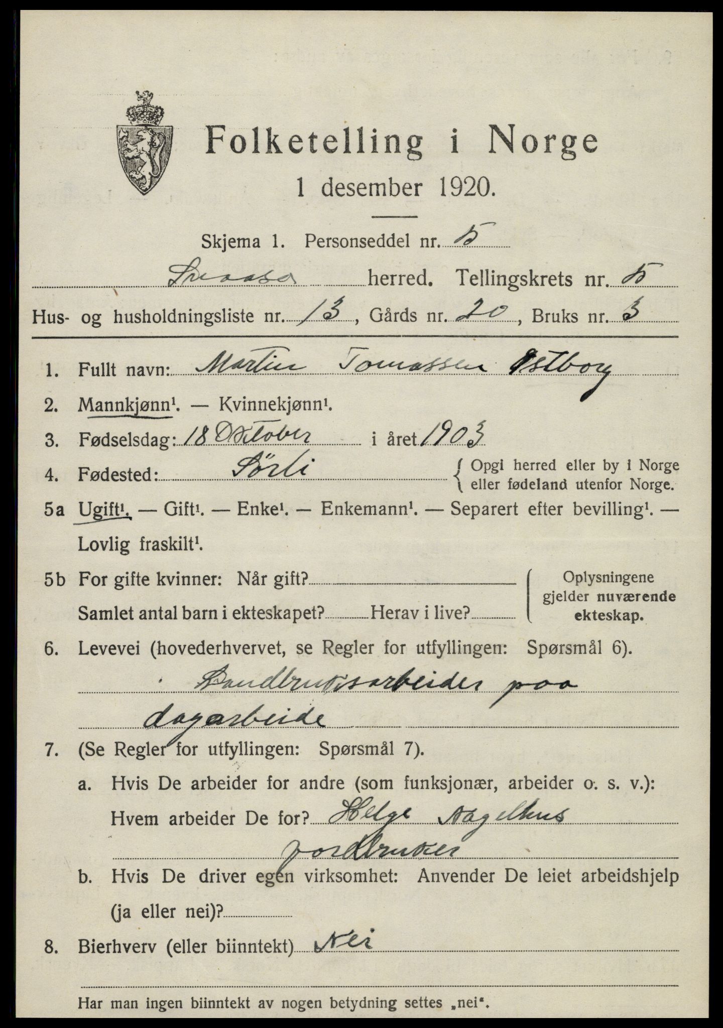 SAT, 1920 census for Snåsa, 1920, p. 2408