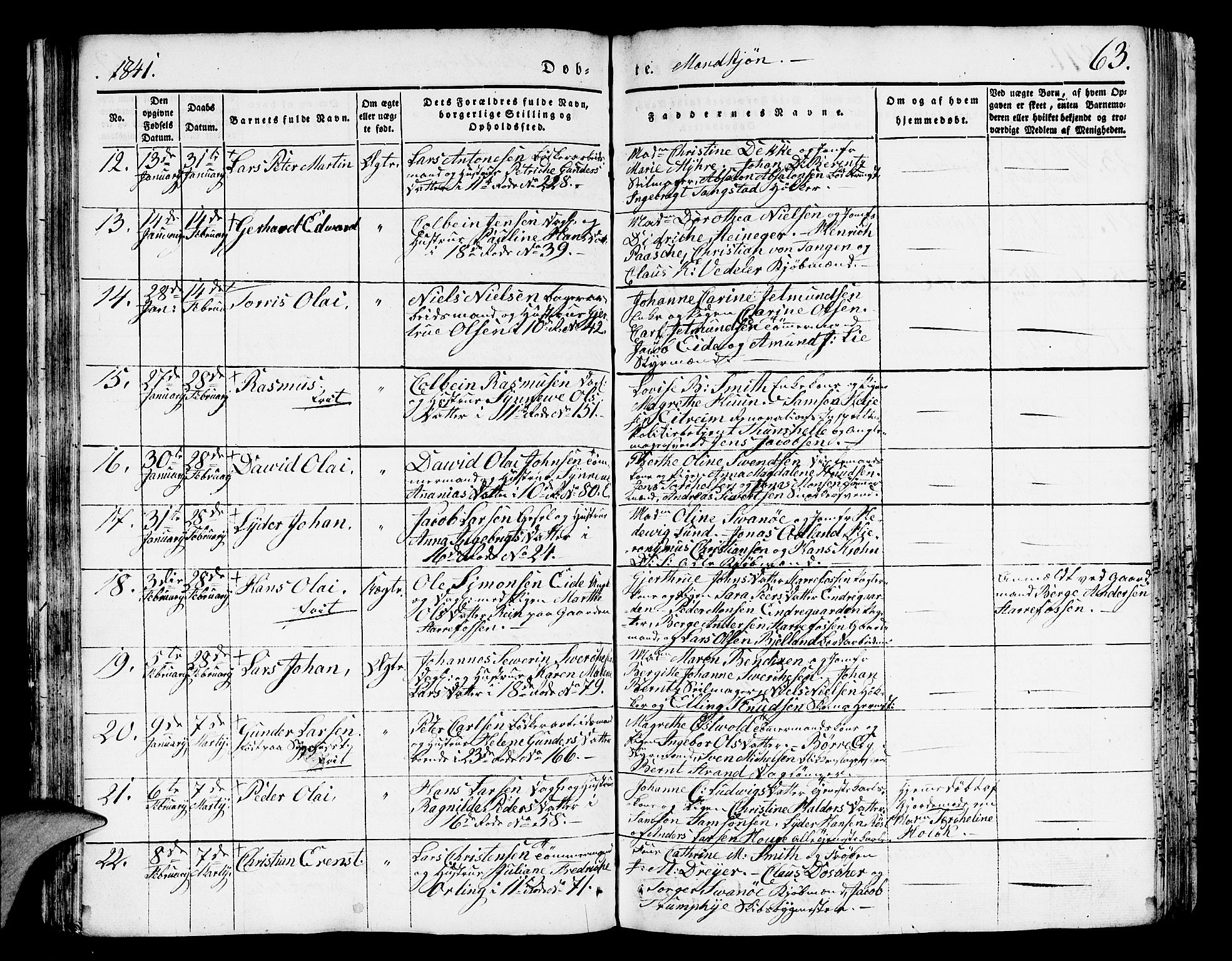 Domkirken sokneprestembete, SAB/A-74801/H/Hab/L0008: Parish register (copy) no. B 1, 1836-1841, p. 63