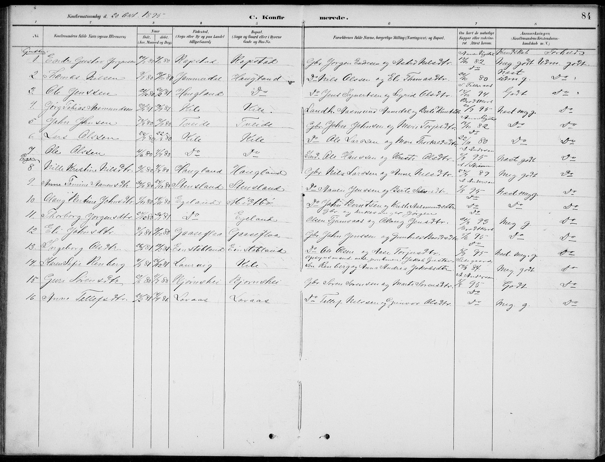 Vennesla sokneprestkontor, AV/SAK-1111-0045/Fb/Fba/L0003: Parish register (copy) no. B 3, 1890-1919, p. 84