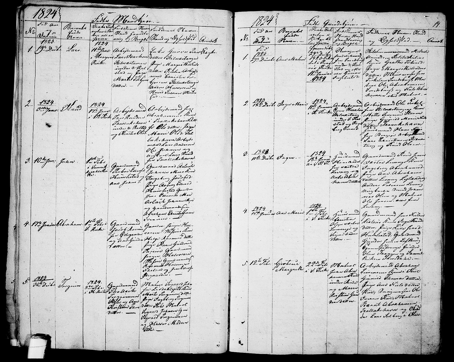 Sannidal kirkebøker, SAKO/A-296/F/Fa/L0005: Parish register (official) no. 5, 1823-1830, p. 14