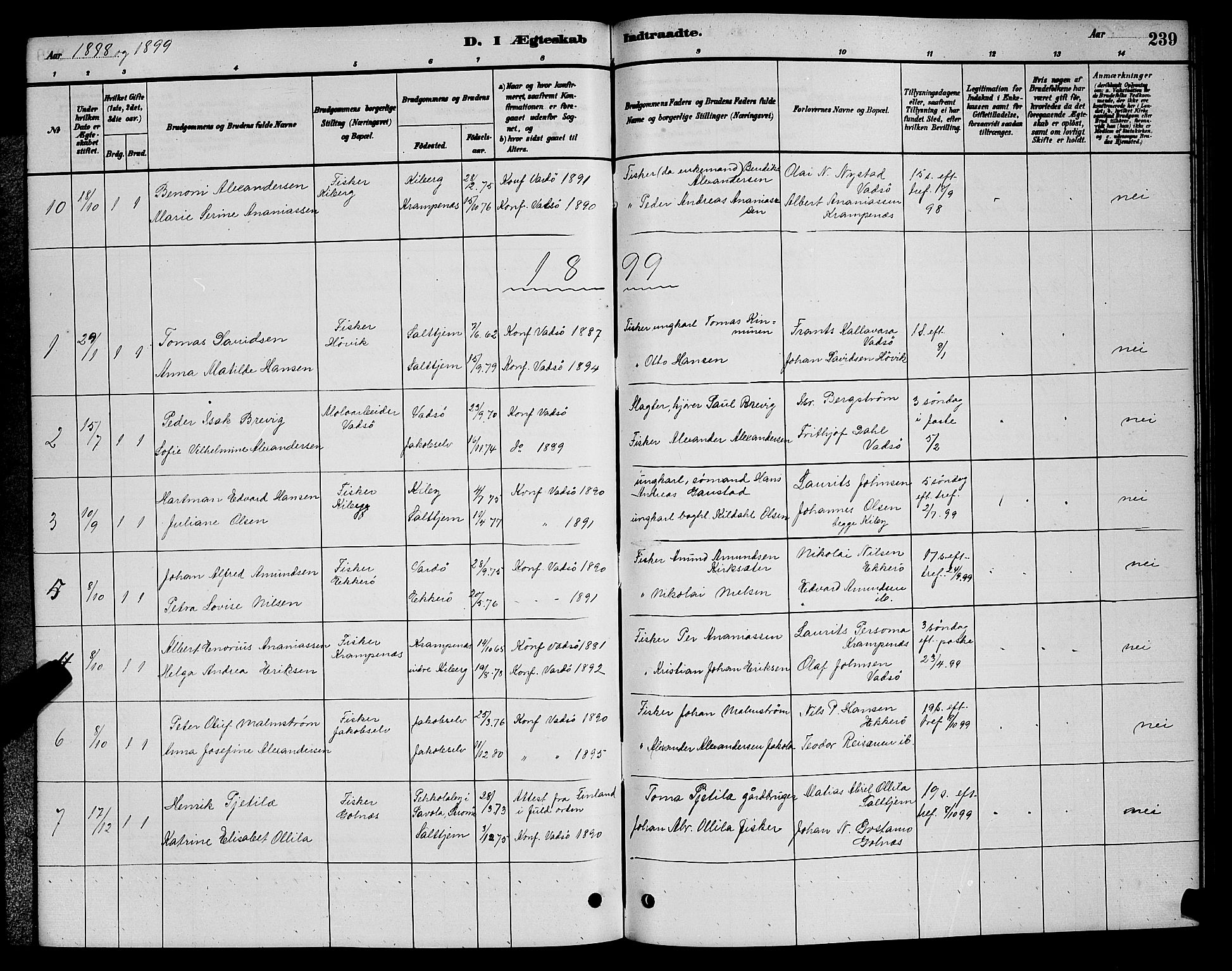 Vadsø sokneprestkontor, AV/SATØ-S-1325/H/Hb/L0003klokker: Parish register (copy) no. 3, 1881-1901, p. 239