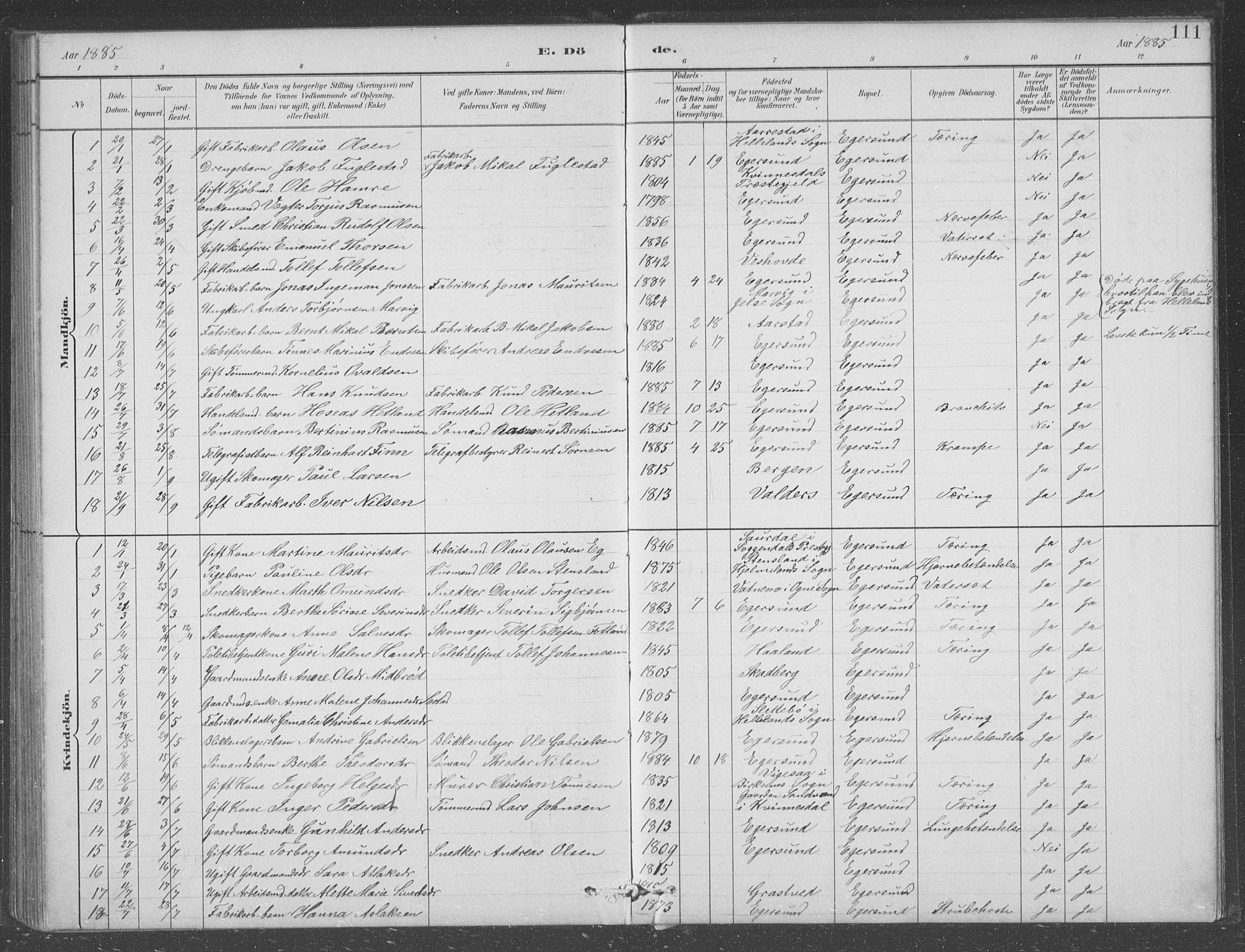 Eigersund sokneprestkontor, SAST/A-101807/S09/L0008: Parish register (copy) no. B 8, 1882-1892, p. 111