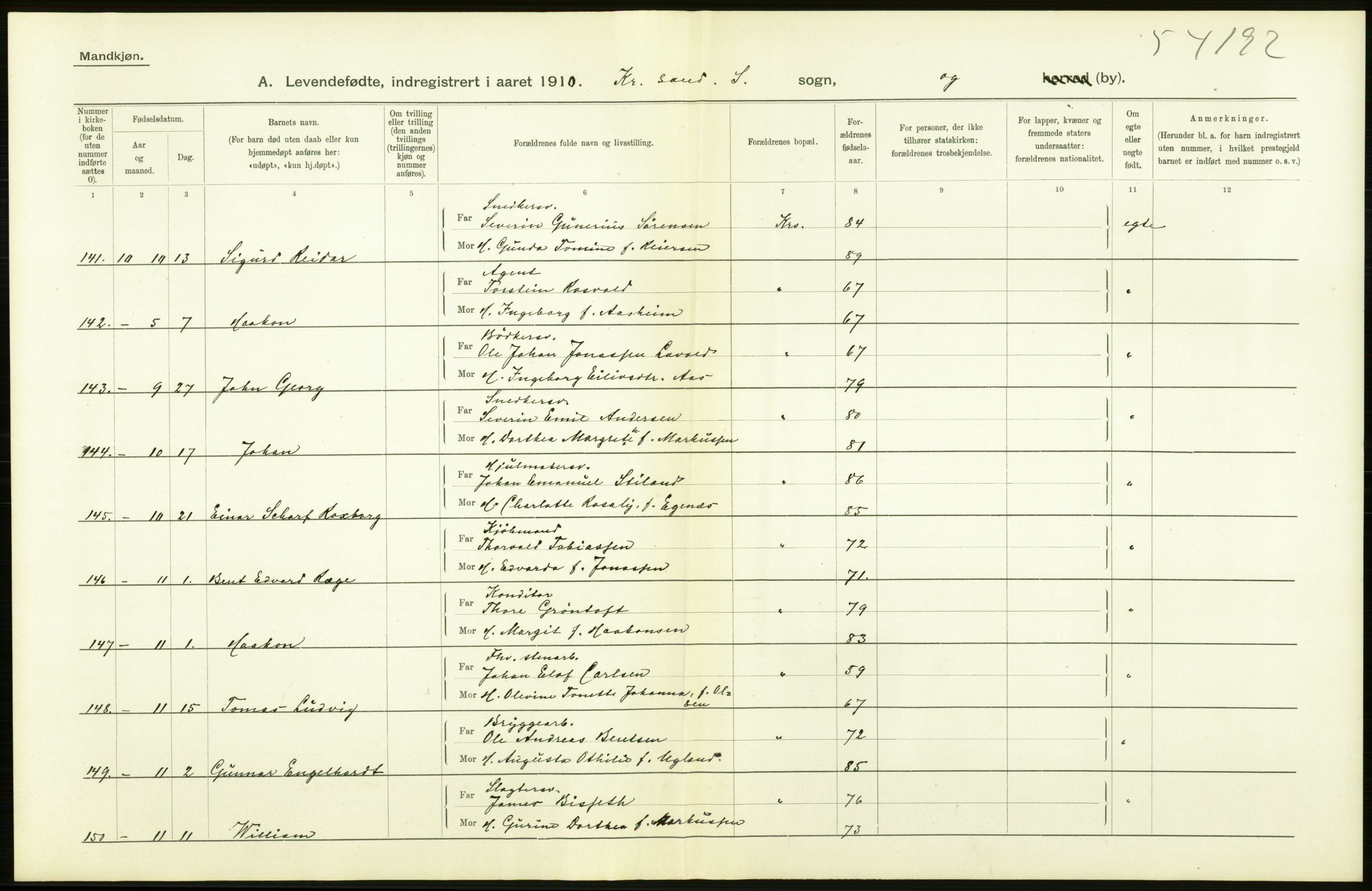 Statistisk sentralbyrå, Sosiodemografiske emner, Befolkning, AV/RA-S-2228/D/Df/Dfa/Dfah/L0021: Lister og Mandals amt: Levendefødte menn og kvinner, gifte, døde, dødfødte. Bygder og byer., 1910, p. 34