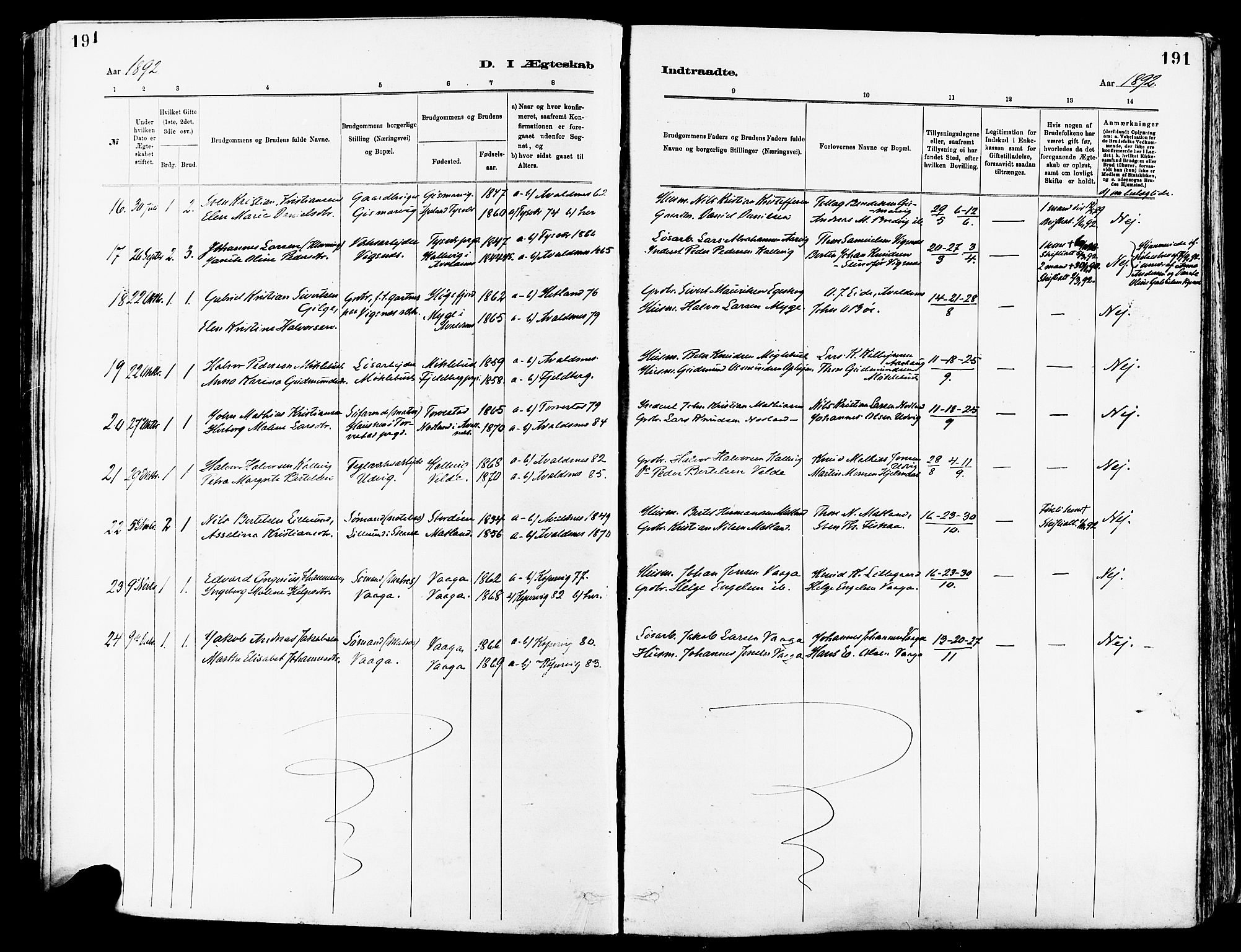 Avaldsnes sokneprestkontor, AV/SAST-A -101851/H/Ha/Haa/L0015: Parish register (official) no. A 15, 1880-1906, p. 191