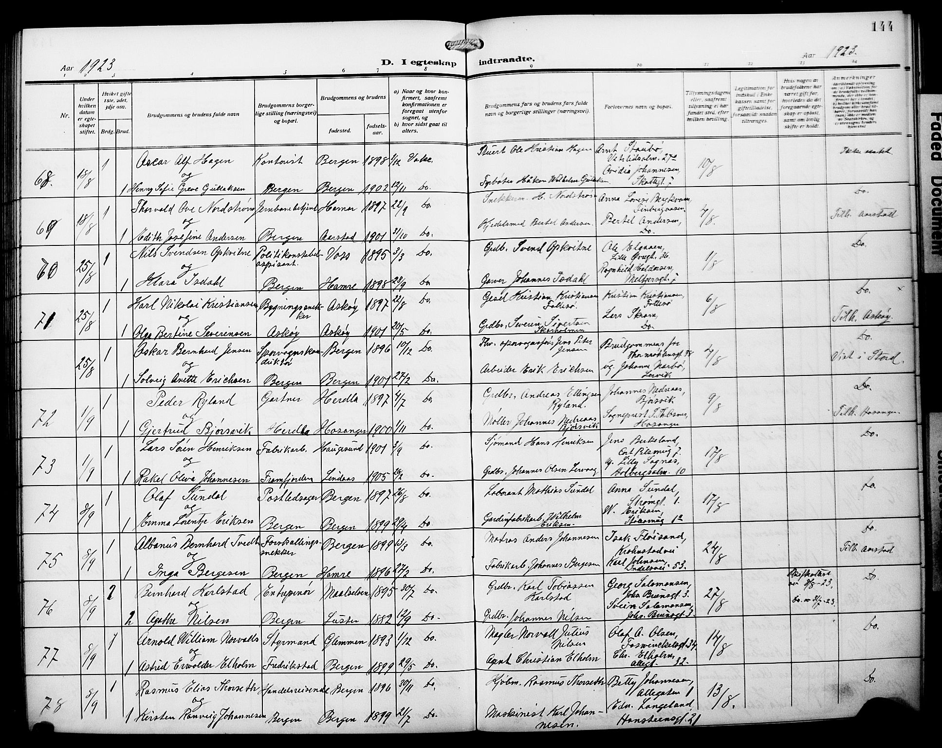 Johanneskirken sokneprestembete, AV/SAB-A-76001/H/Hab: Parish register (copy) no. C 2, 1912-1929, p. 144