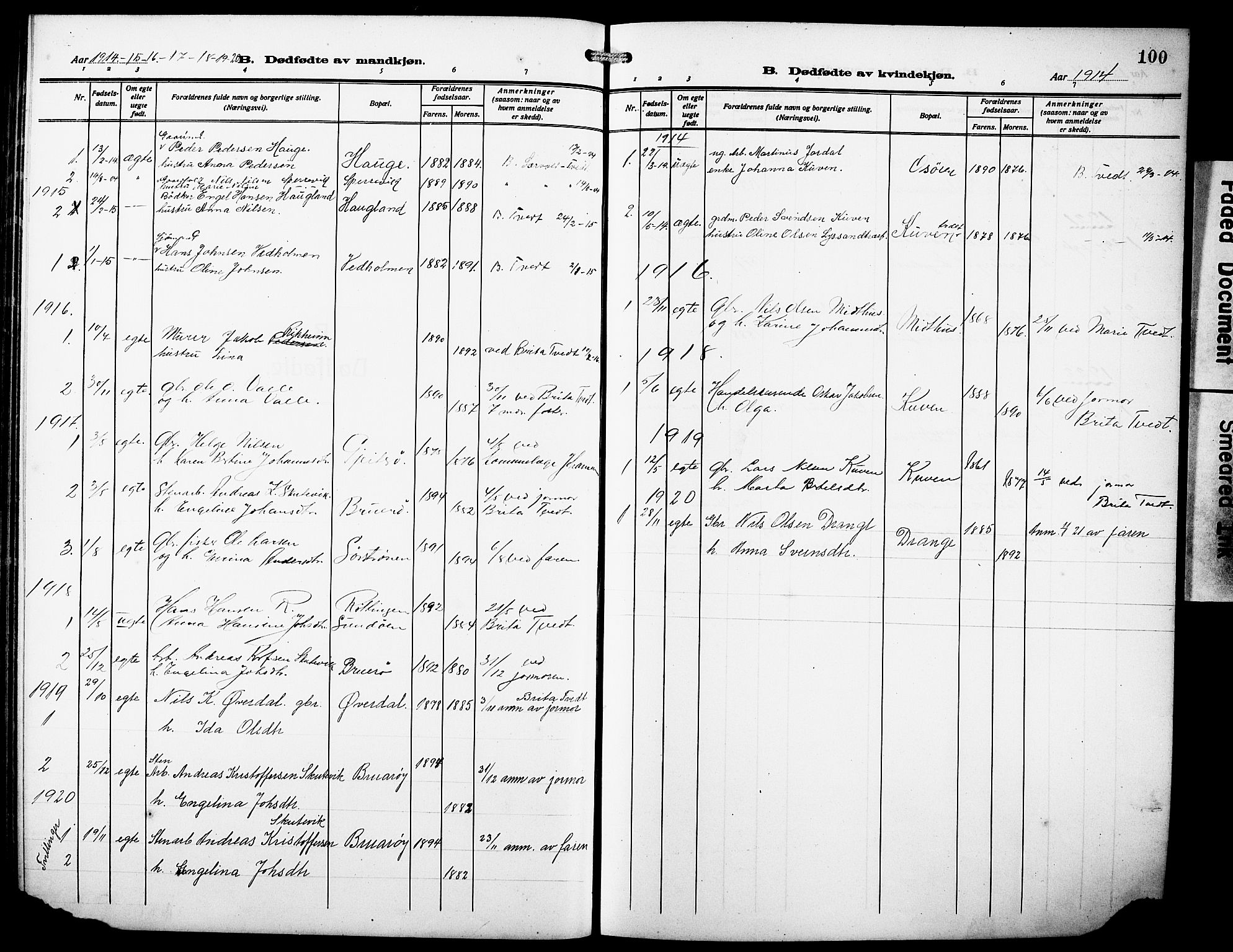 Os sokneprestembete, SAB/A-99929: Parish register (copy) no. A 4, 1914-1923, p. 100