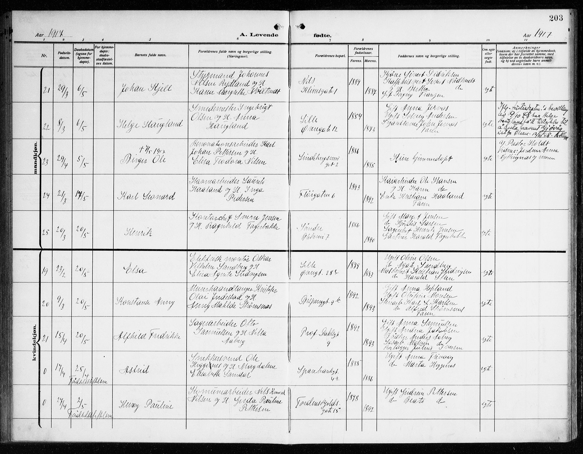 Korskirken sokneprestembete, AV/SAB-A-76101/H/Haa: Parish register (official) no. B 10, 1909-1923, p. 203