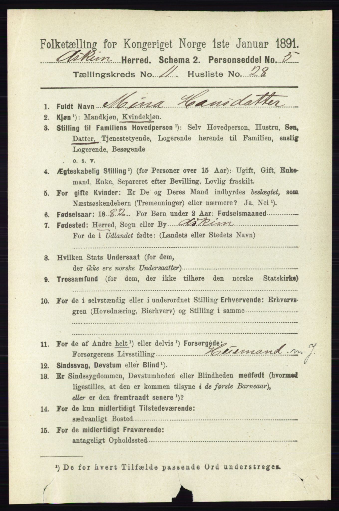 RA, 1891 census for 0124 Askim, 1891, p. 1885