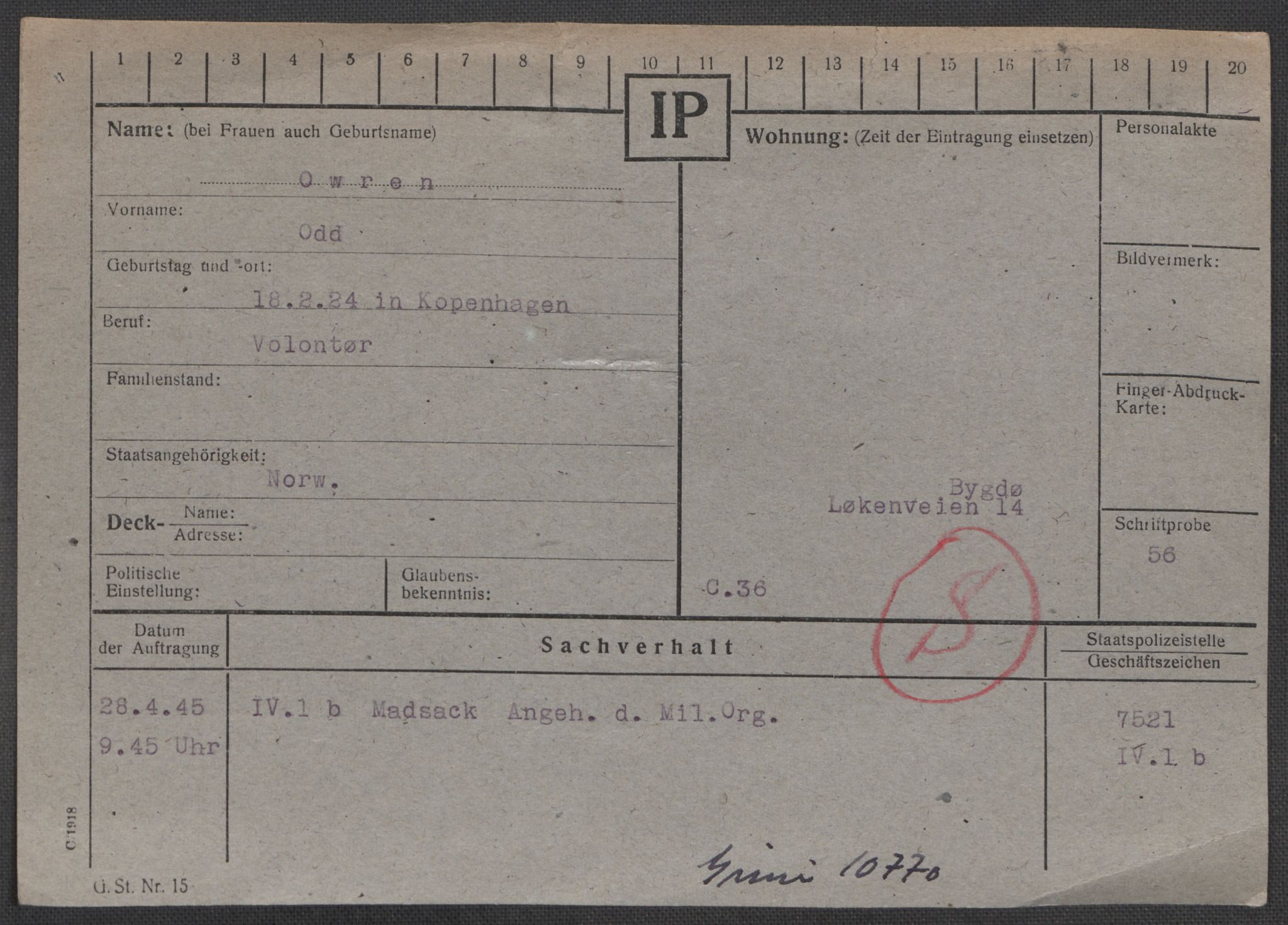 Befehlshaber der Sicherheitspolizei und des SD, AV/RA-RAFA-5969/E/Ea/Eaa/L0008: Register over norske fanger i Møllergata 19: Oelze-Ru, 1940-1945, p. 536