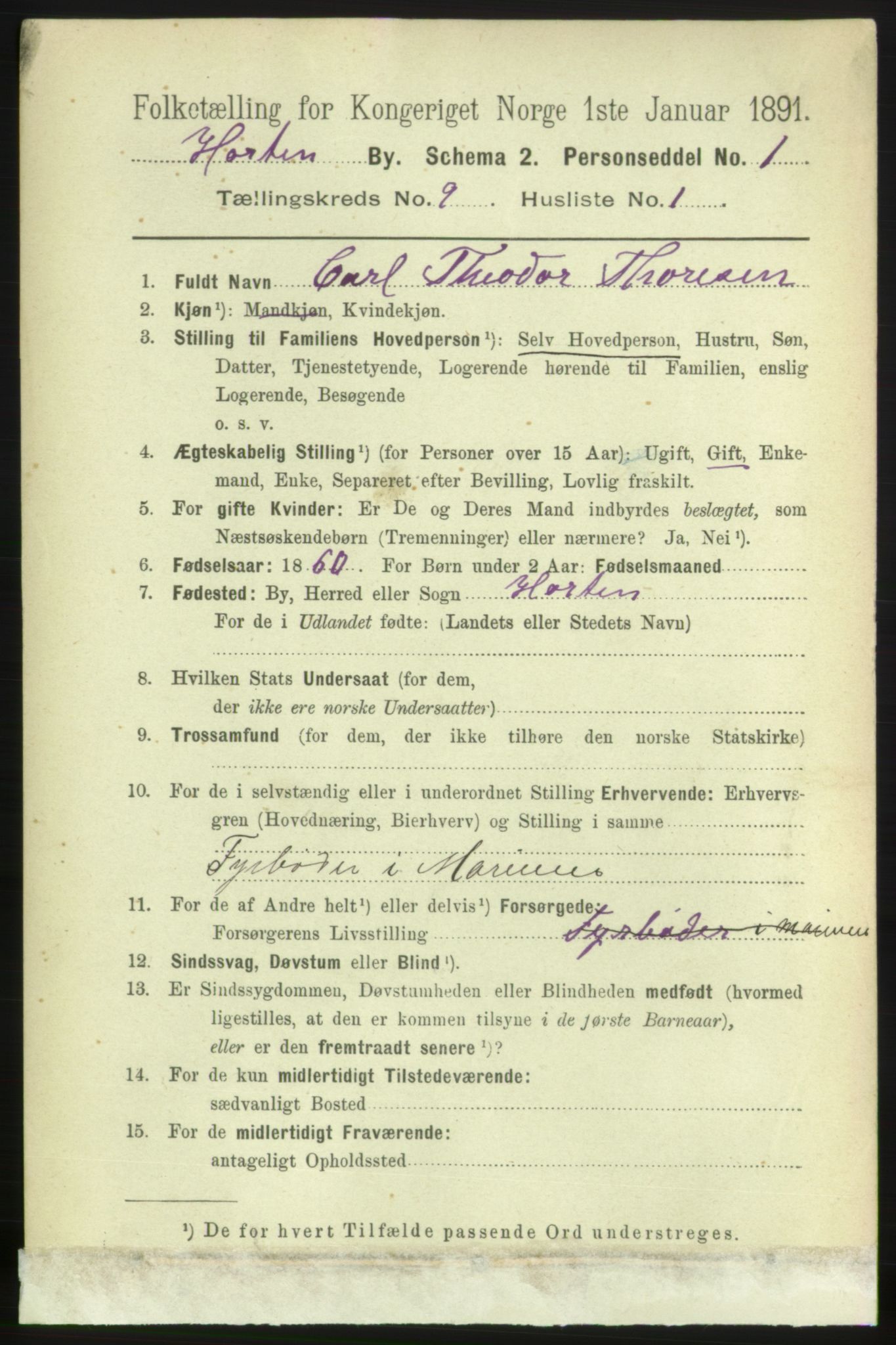 RA, 1891 census for 0703 Horten, 1891, p. 5530