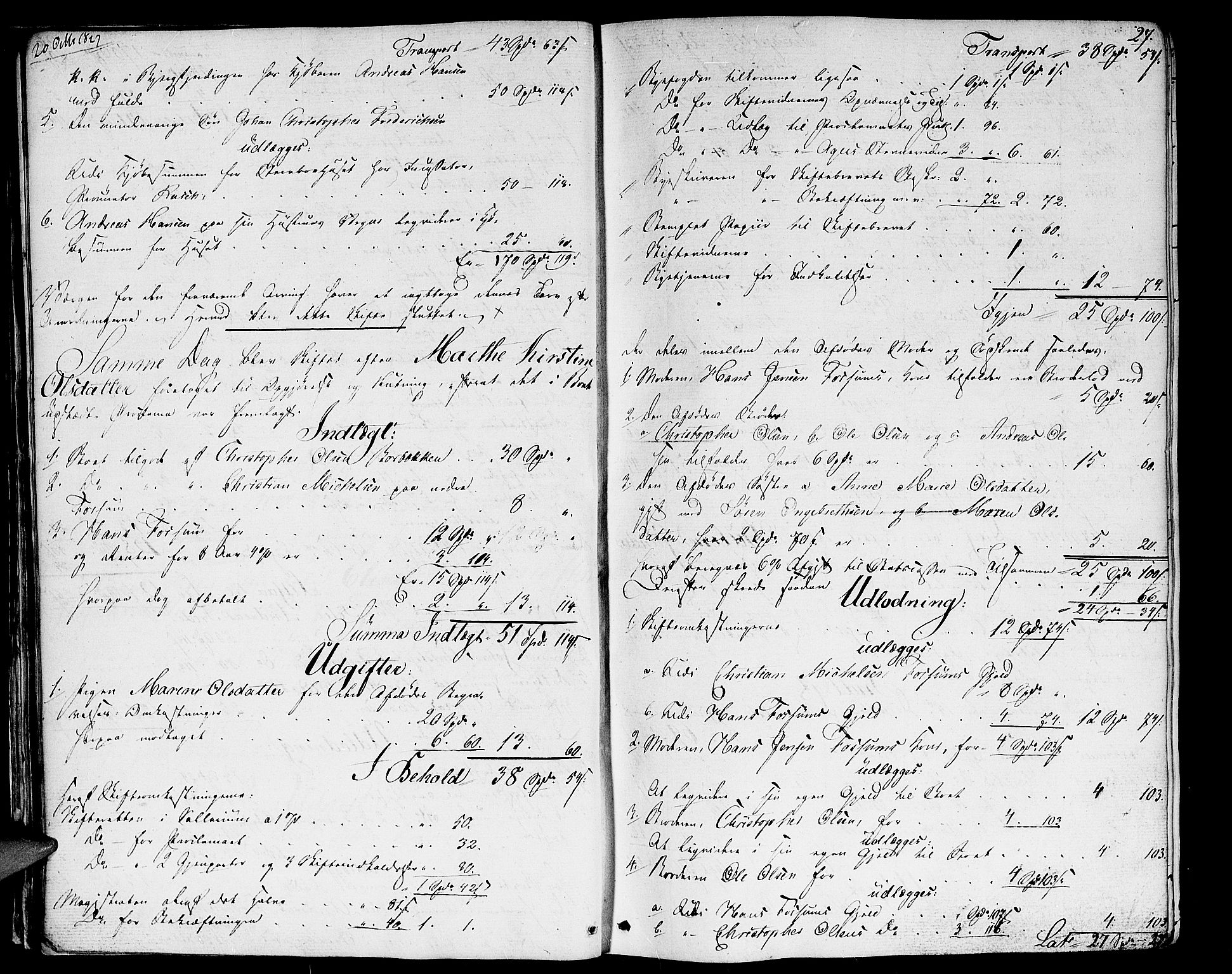 Oslo skifterett, AV/SAO-A-10383/H/Hd/Hda/L0001a: Skifteutlodningsprotokoll, 1827-1839, p. 26b-27a