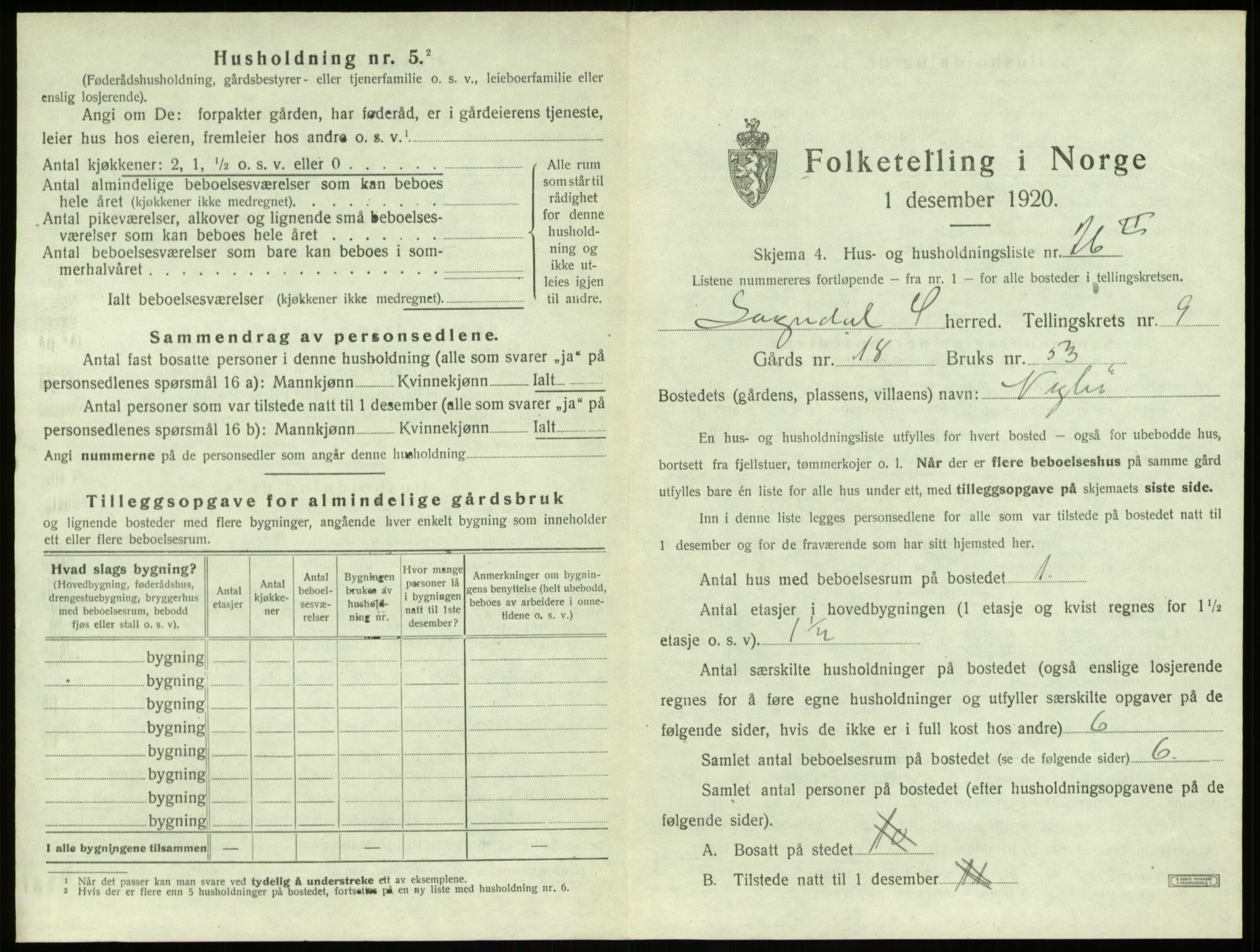 SAB, 1920 census for Sogndal, 1920, p. 597