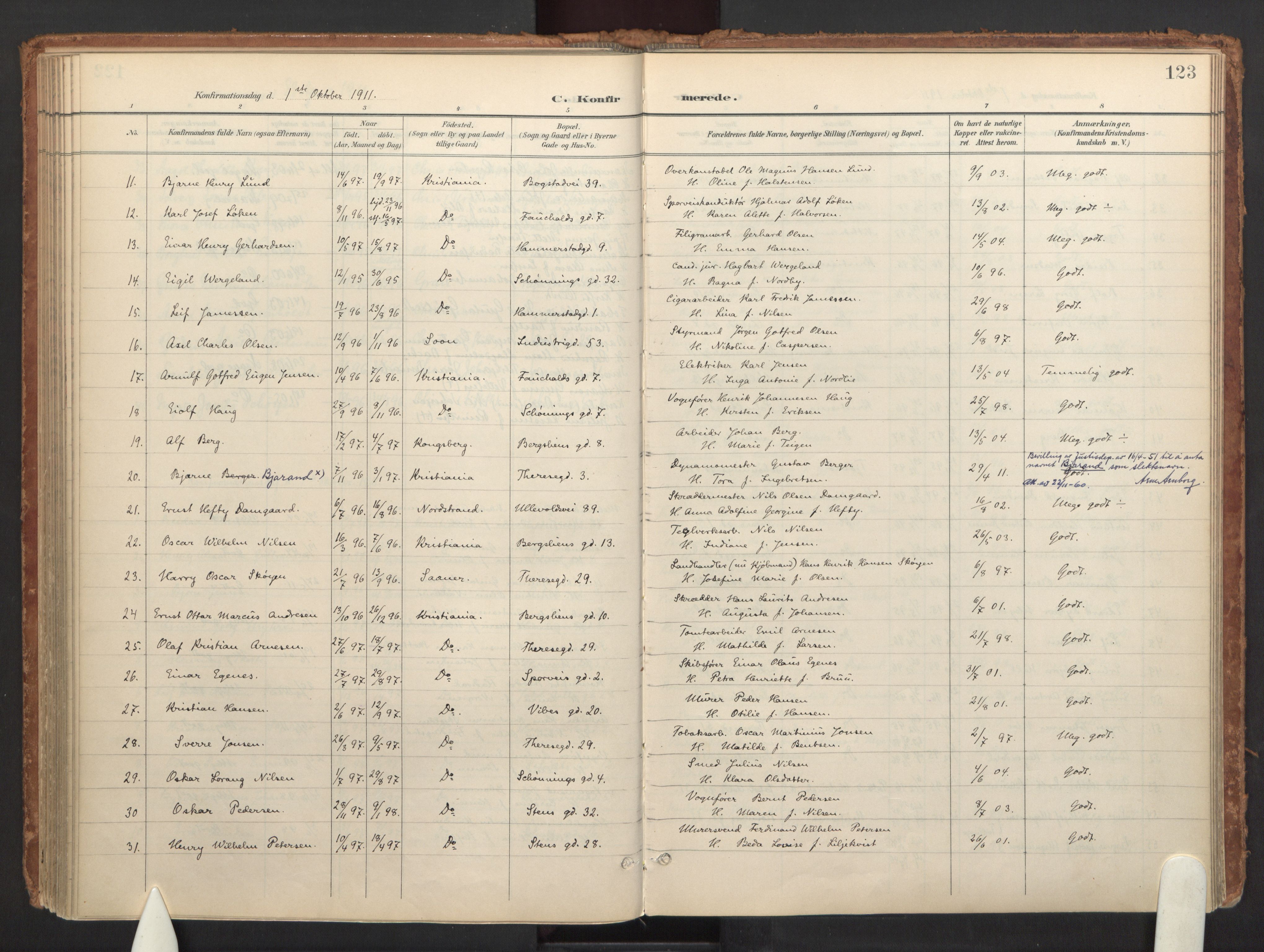 Fagerborg prestekontor Kirkebøker, SAO/A-10844/F/Fa/L0002: Parish register (official) no. 2, 1898-1918, p. 123