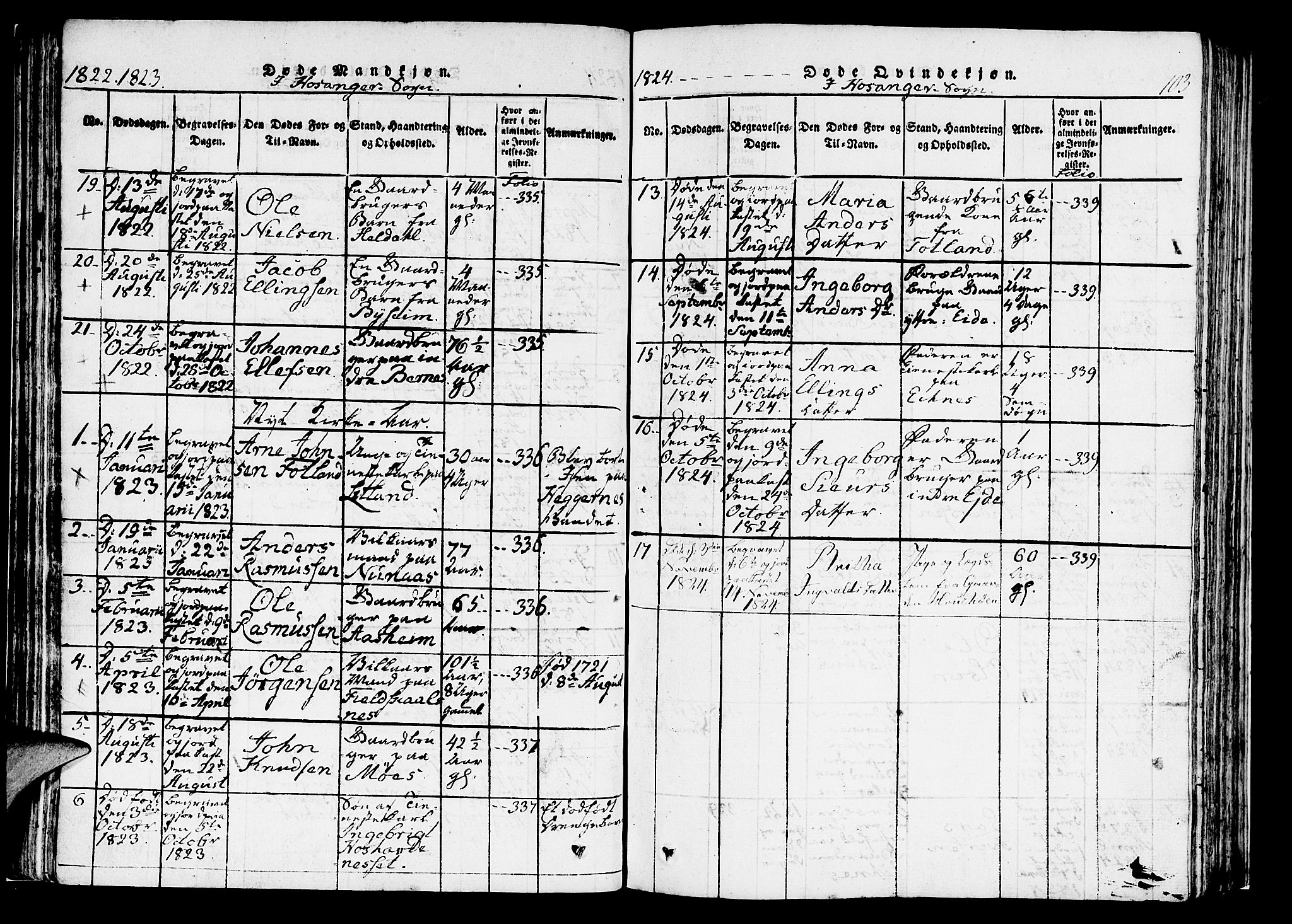 Hosanger sokneprestembete, SAB/A-75801/H/Haa: Parish register (official) no. A 5, 1815-1824, p. 103