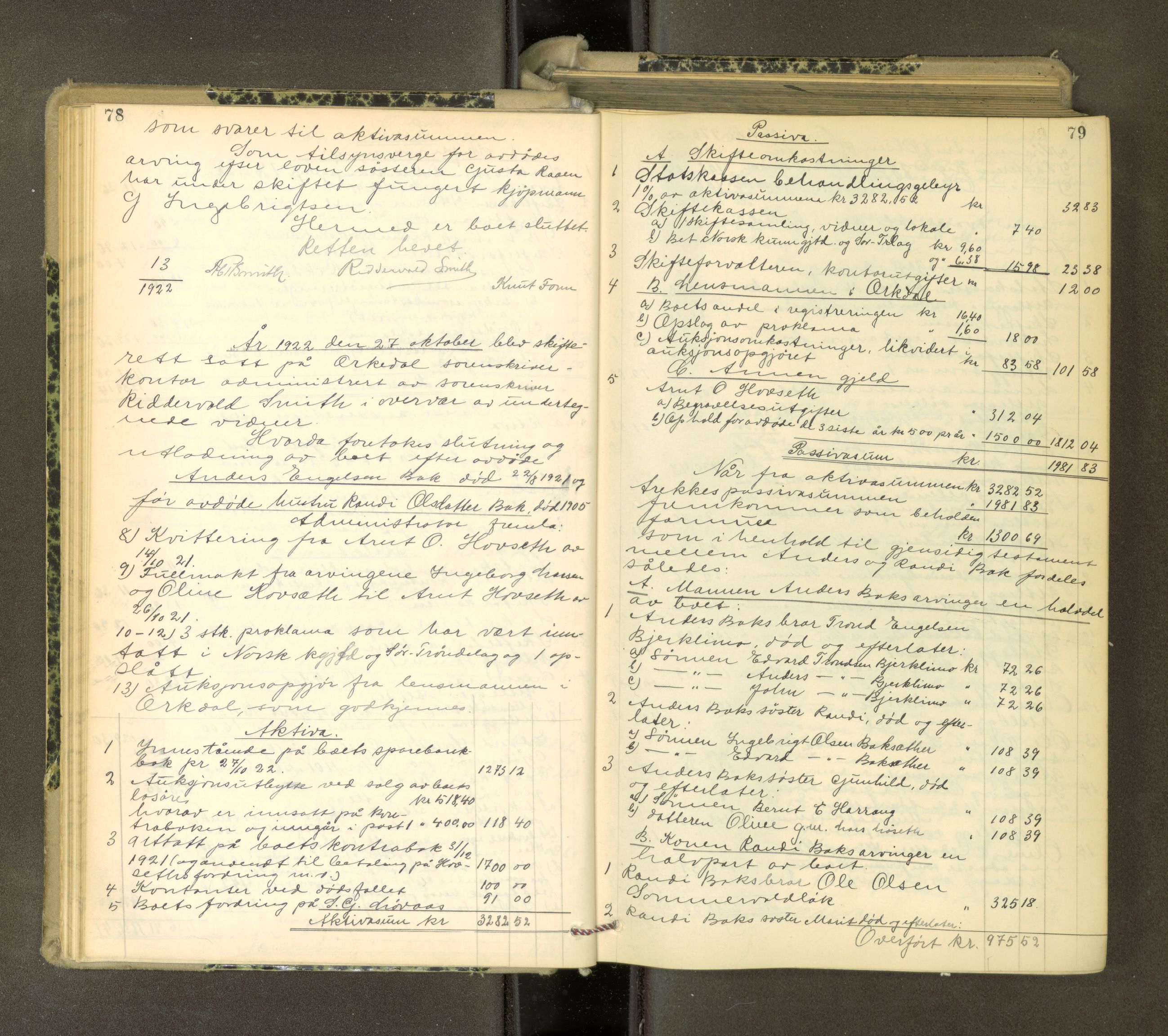 Orkdal sorenskriveri, AV/SAT-A-4169/1/3/3Aa/L0017: Skifteprotokoller, 1921-1929, p. 78-79