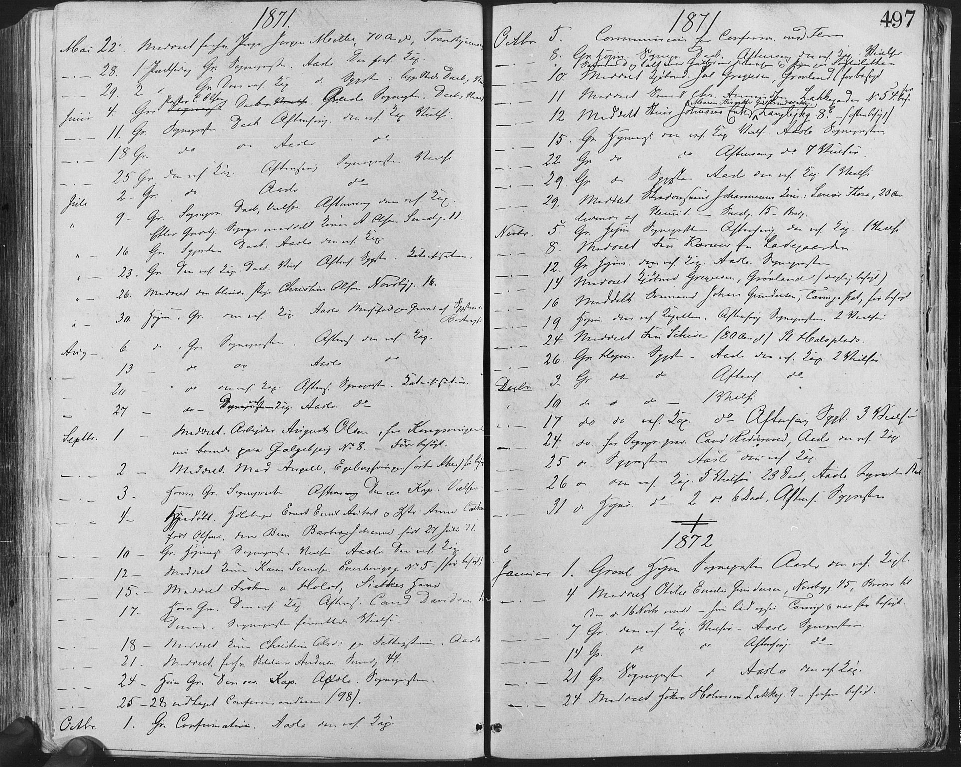 Grønland prestekontor Kirkebøker, AV/SAO-A-10848/F/Fa/L0004: Parish register (official) no. 4, 1869-1880, p. 497