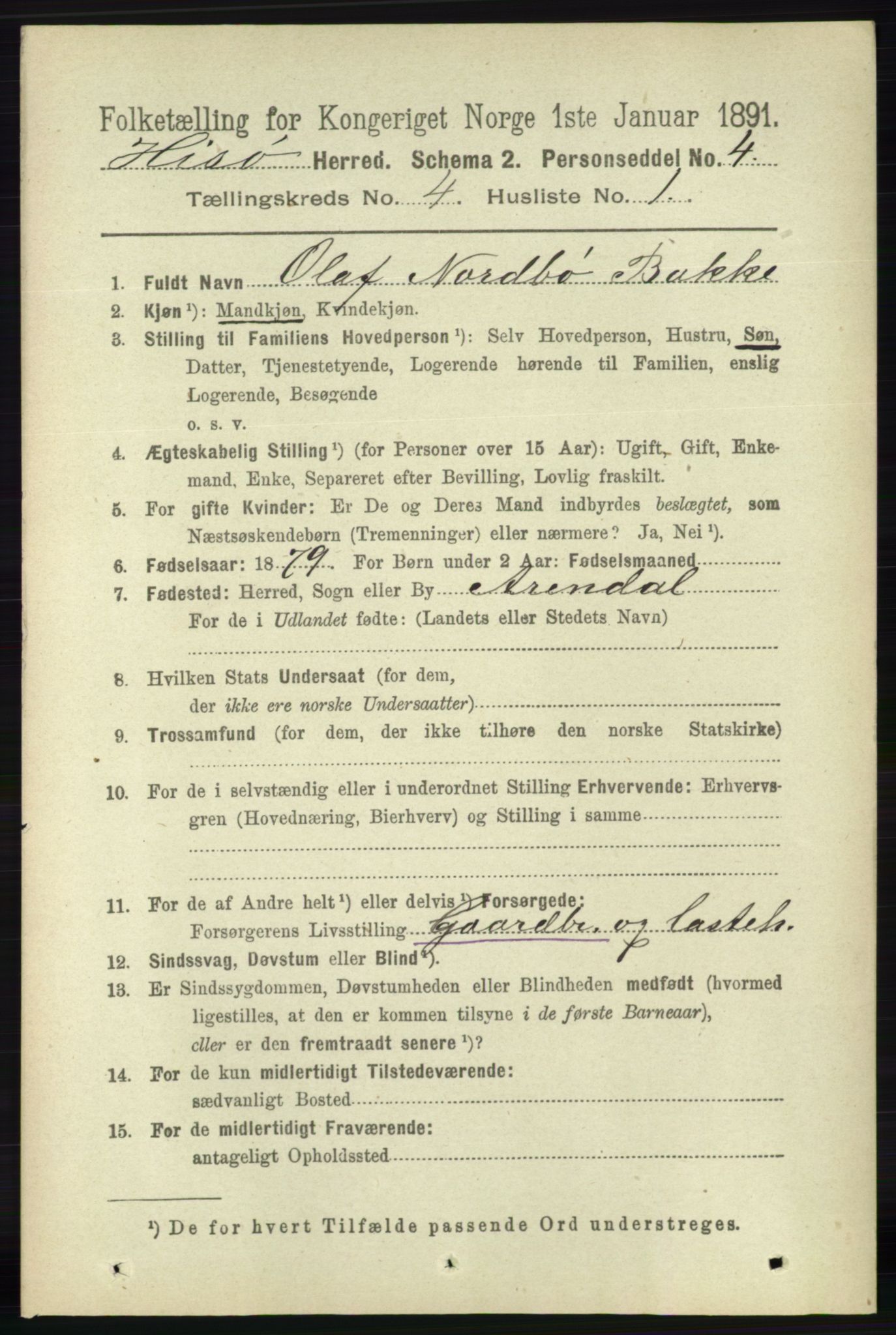 RA, 1891 census for 0922 Hisøy, 1891, p. 3312