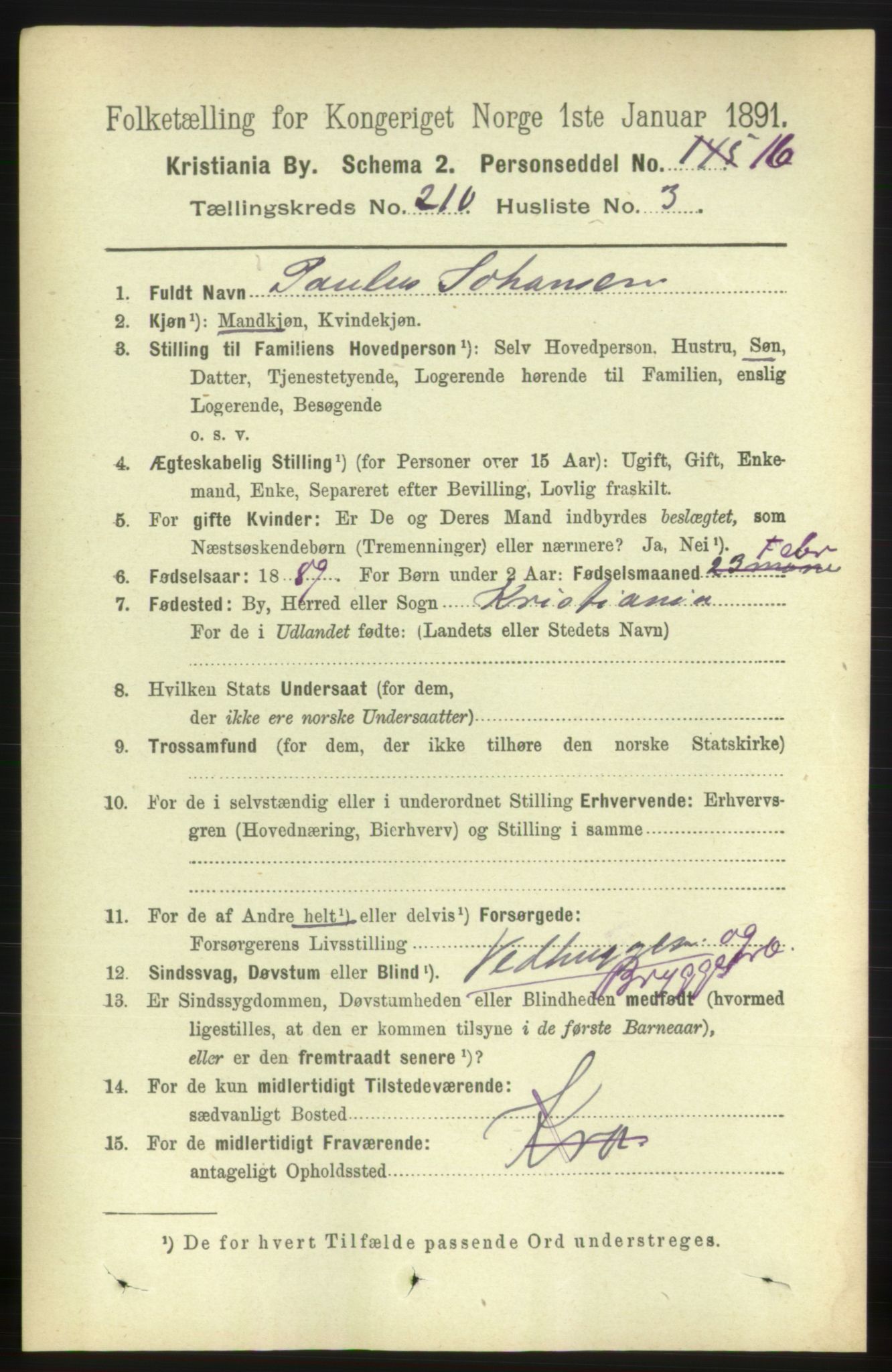 RA, 1891 census for 0301 Kristiania, 1891, p. 125447