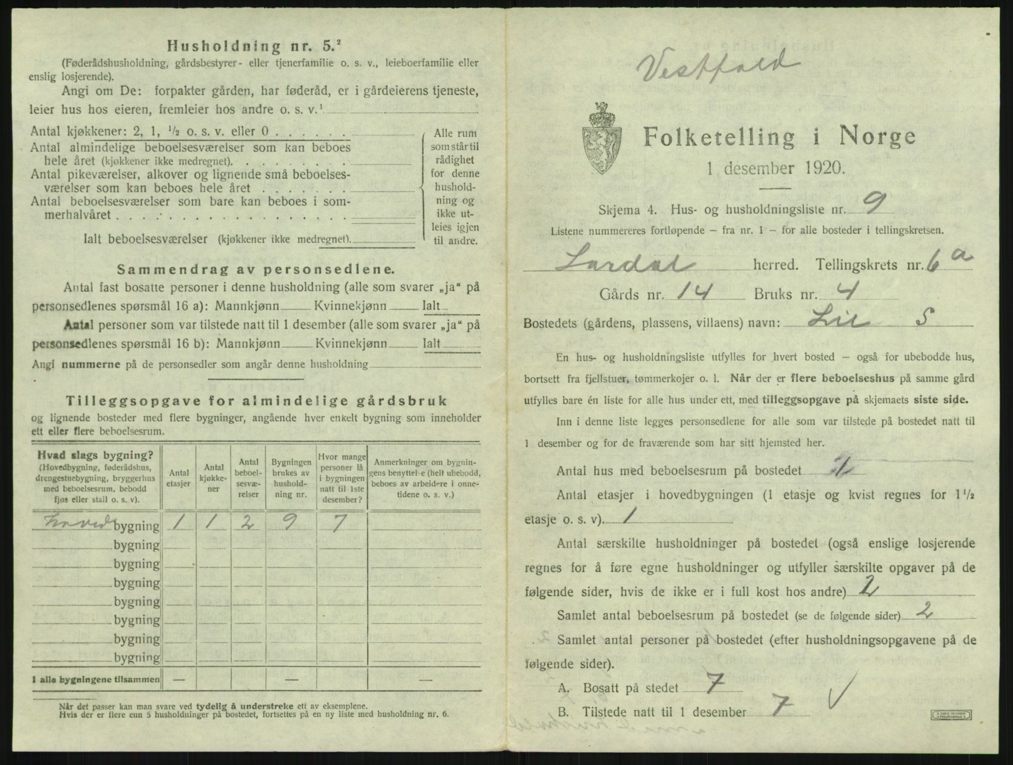 SAKO, 1920 census for Lardal, 1920, p. 889