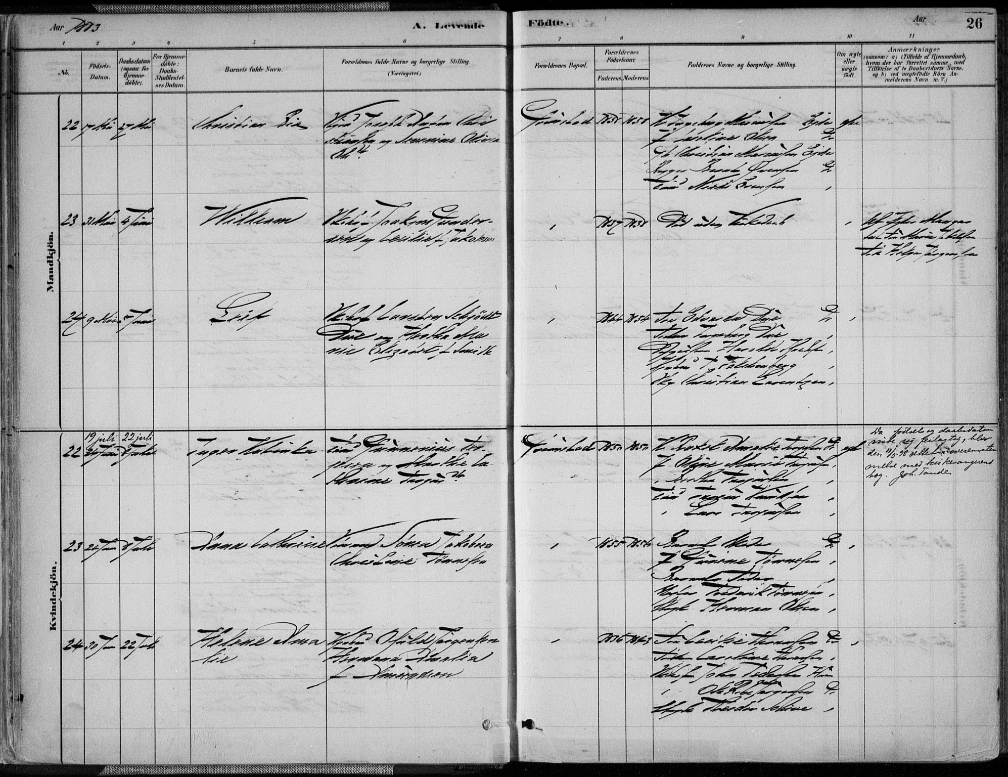 Grimstad sokneprestkontor, AV/SAK-1111-0017/F/Fa/L0003: Parish register (official) no. A 2, 1882-1912, p. 26