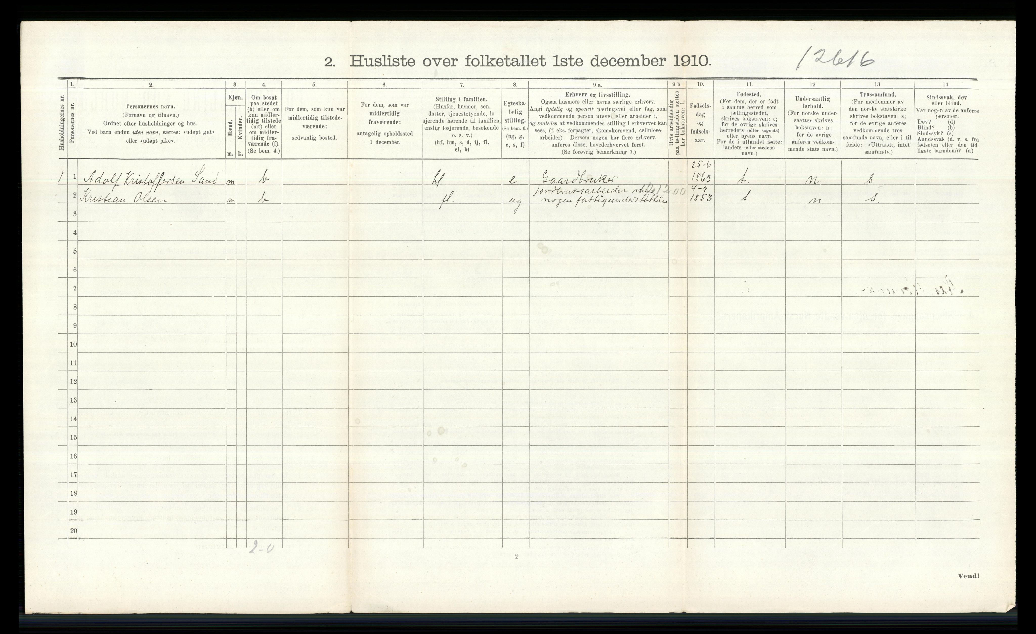 RA, 1910 census for Nes, 1910, p. 2909