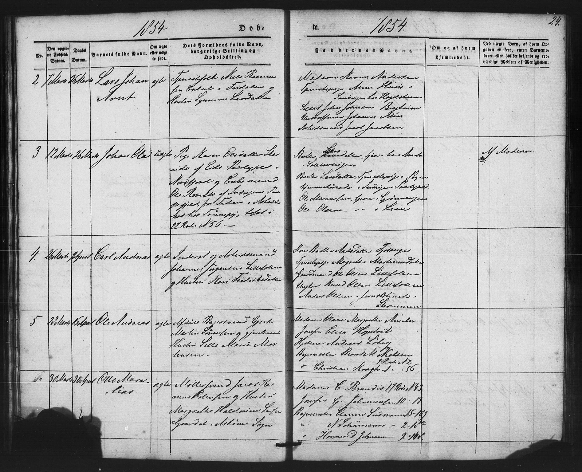 St. Jørgens hospital og Årstad sokneprestembete, AV/SAB-A-99934: Parish register (copy) no. A 2, 1843-1863, p. 24