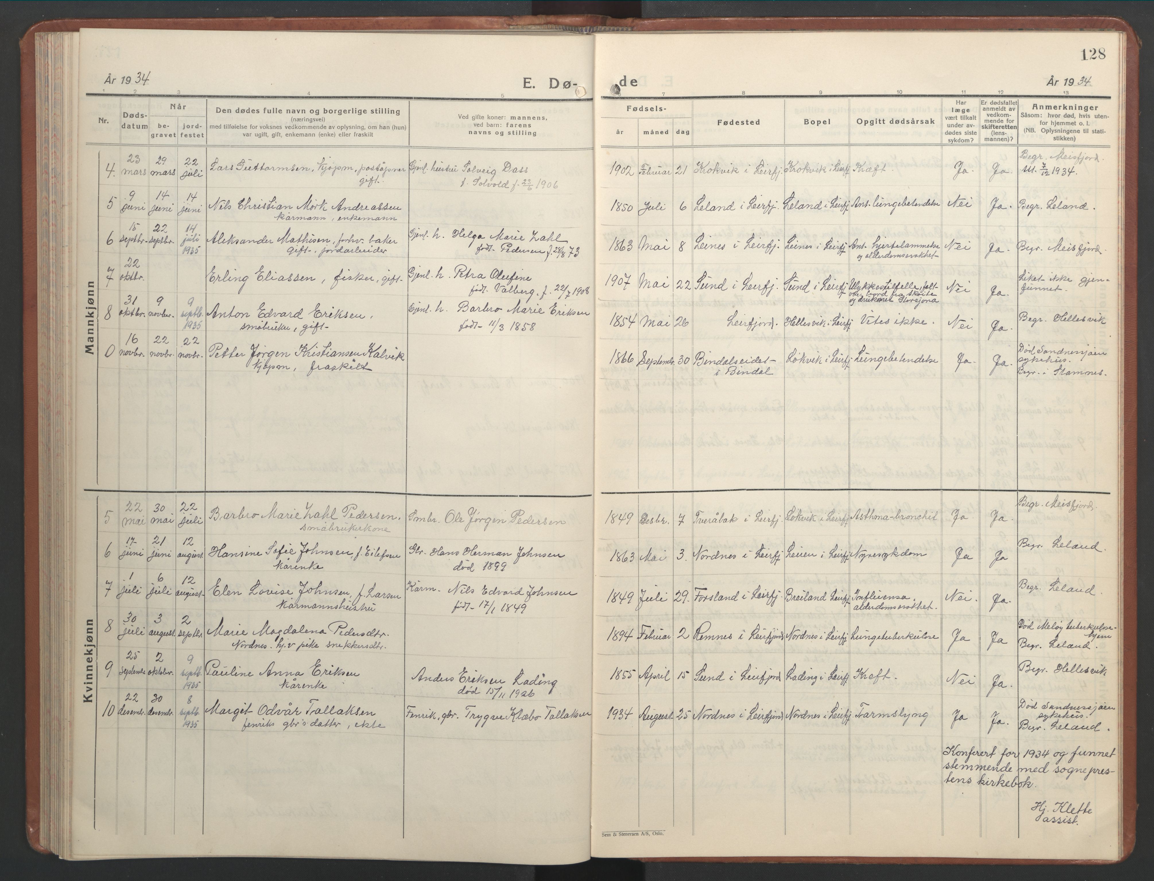 Ministerialprotokoller, klokkerbøker og fødselsregistre - Nordland, AV/SAT-A-1459/832/L0496: Parish register (copy) no. 832C03, 1932-1945, p. 128