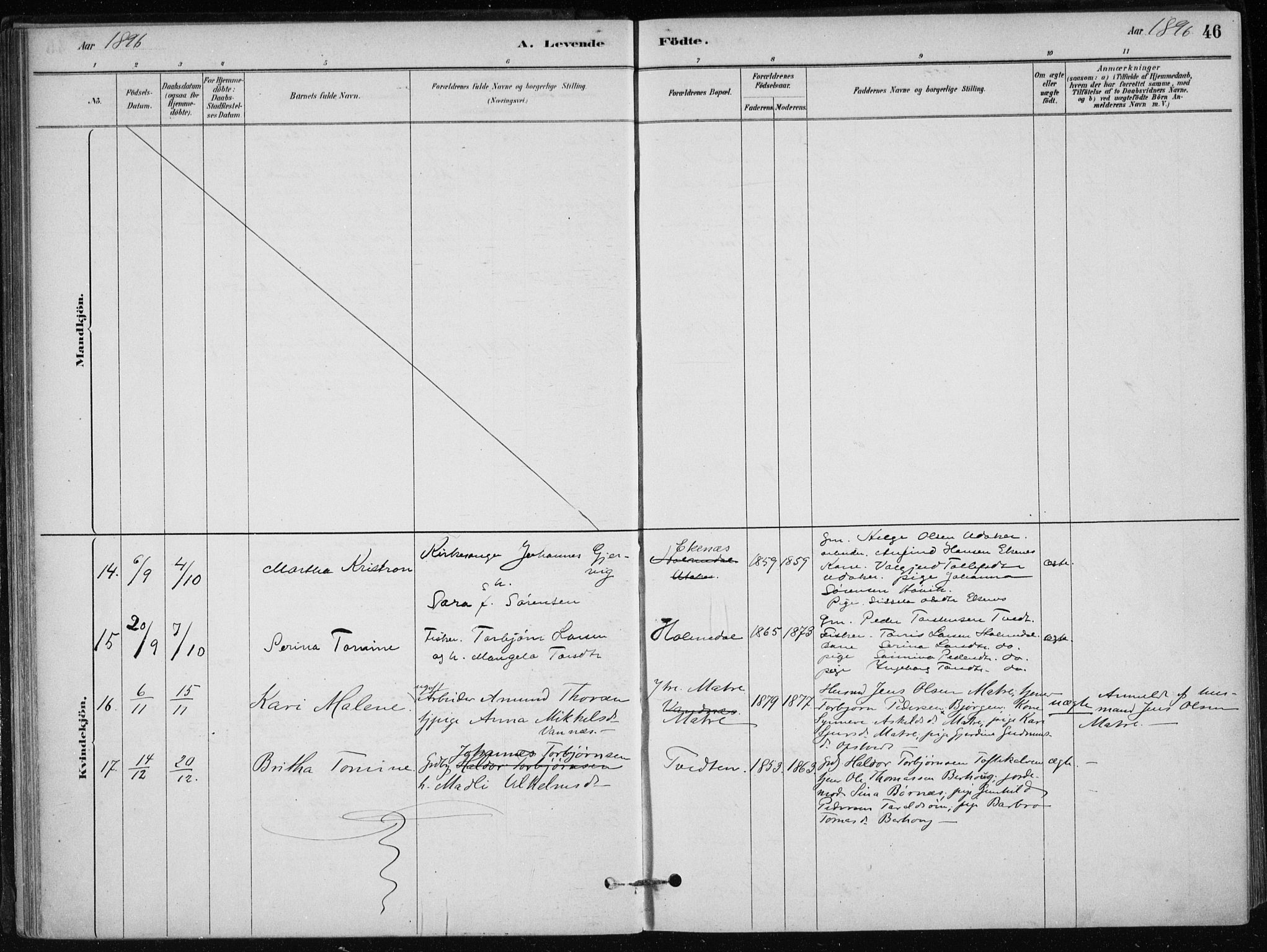 Skånevik sokneprestembete, SAB/A-77801/H/Haa: Parish register (official) no. C  1, 1879-1917, p. 46