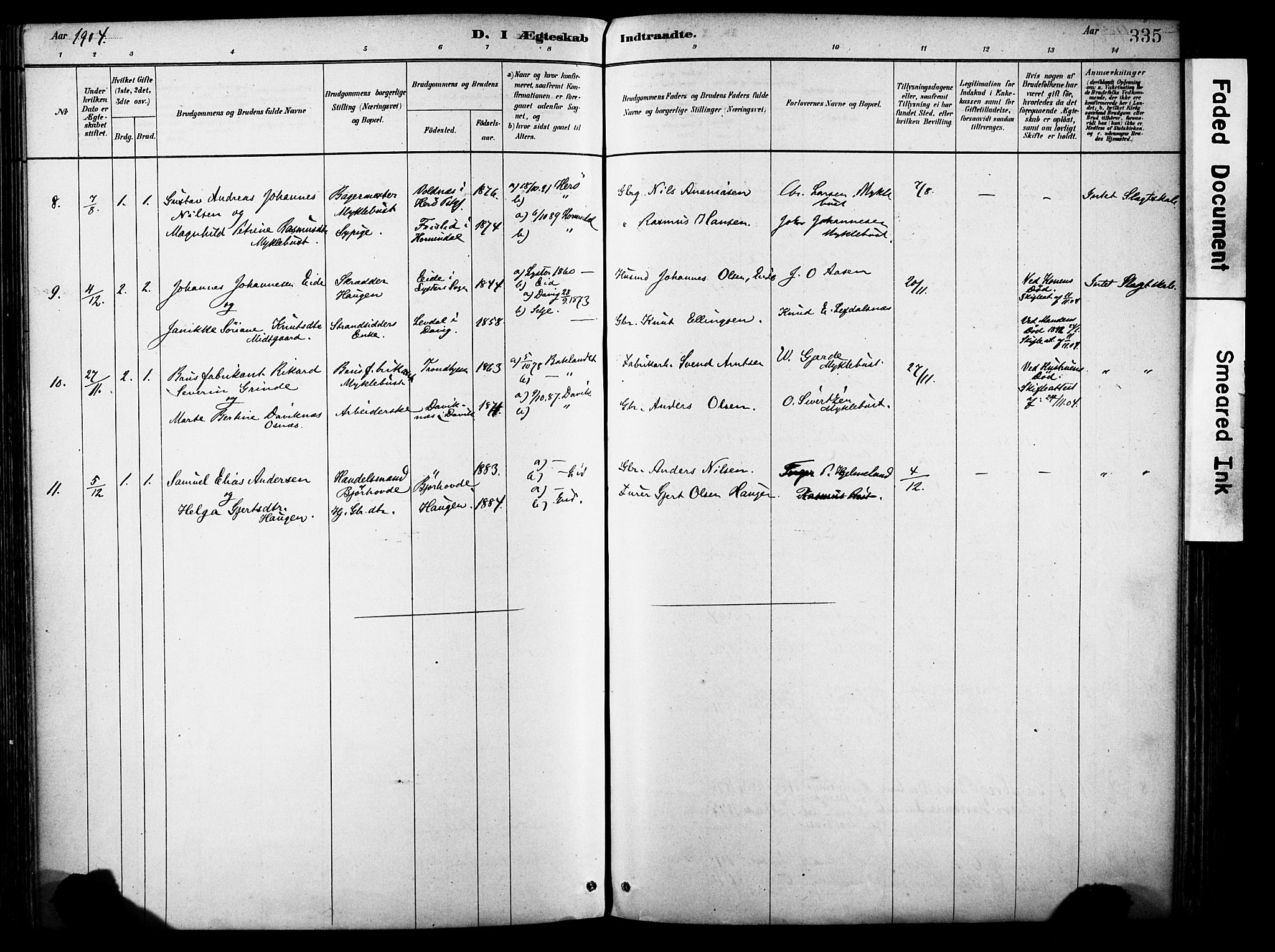 Eid sokneprestembete, AV/SAB-A-82301/H/Haa/Haab/L0001: Parish register (official) no. B 1, 1879-1906, p. 335