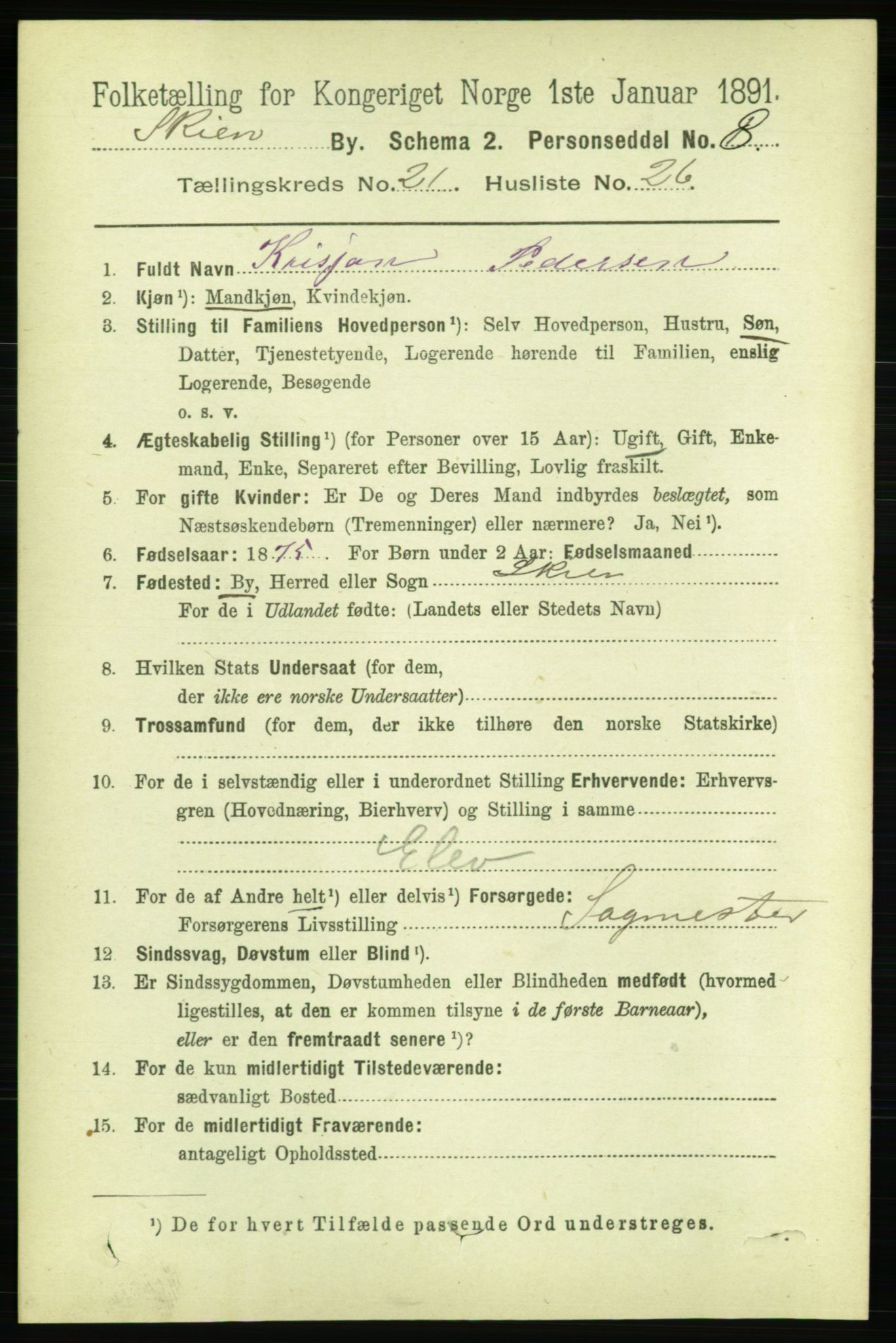 RA, 1891 census for 0806 Skien, 1891, p. 5662