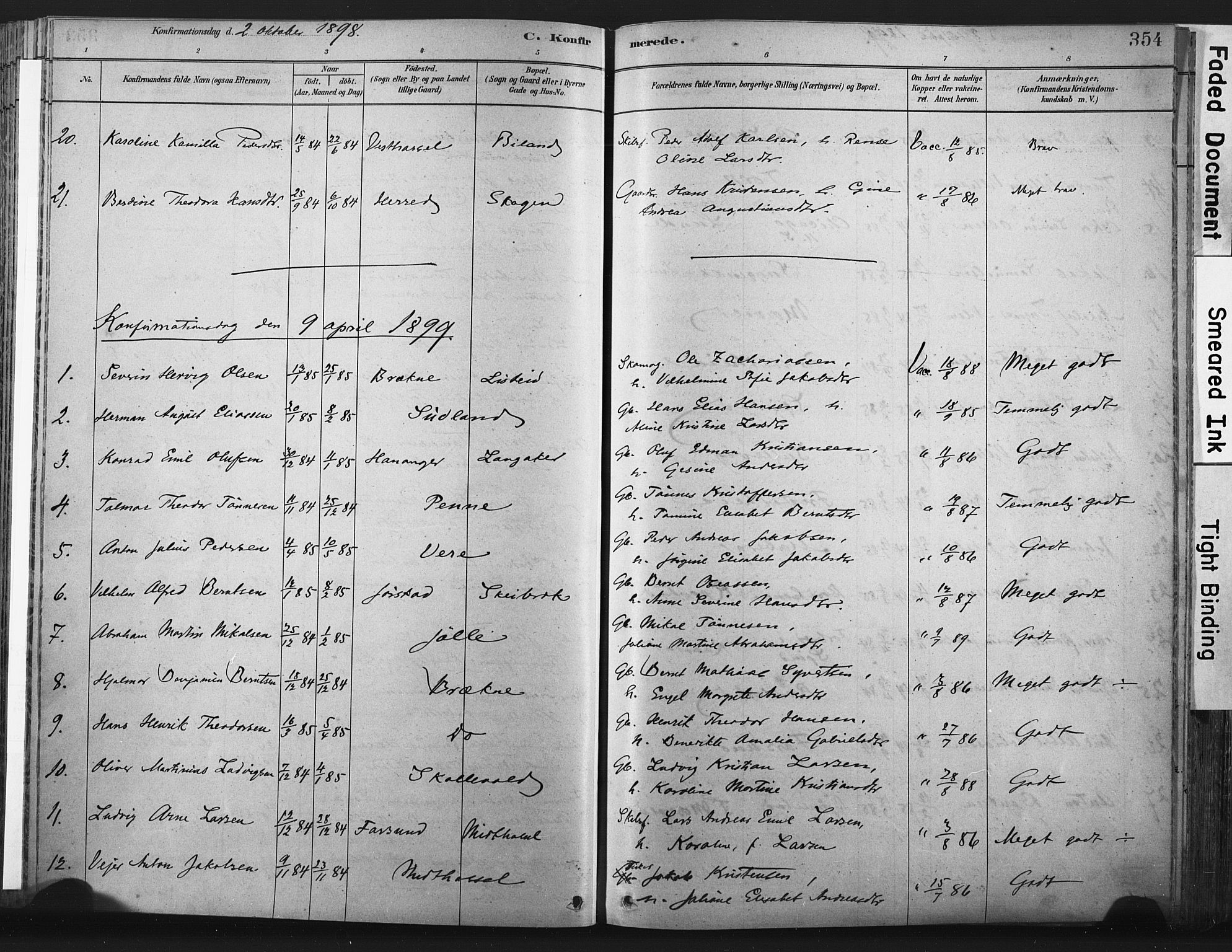 Lista sokneprestkontor, AV/SAK-1111-0027/F/Fa/L0012: Parish register (official) no. A 12, 1879-1903, p. 354