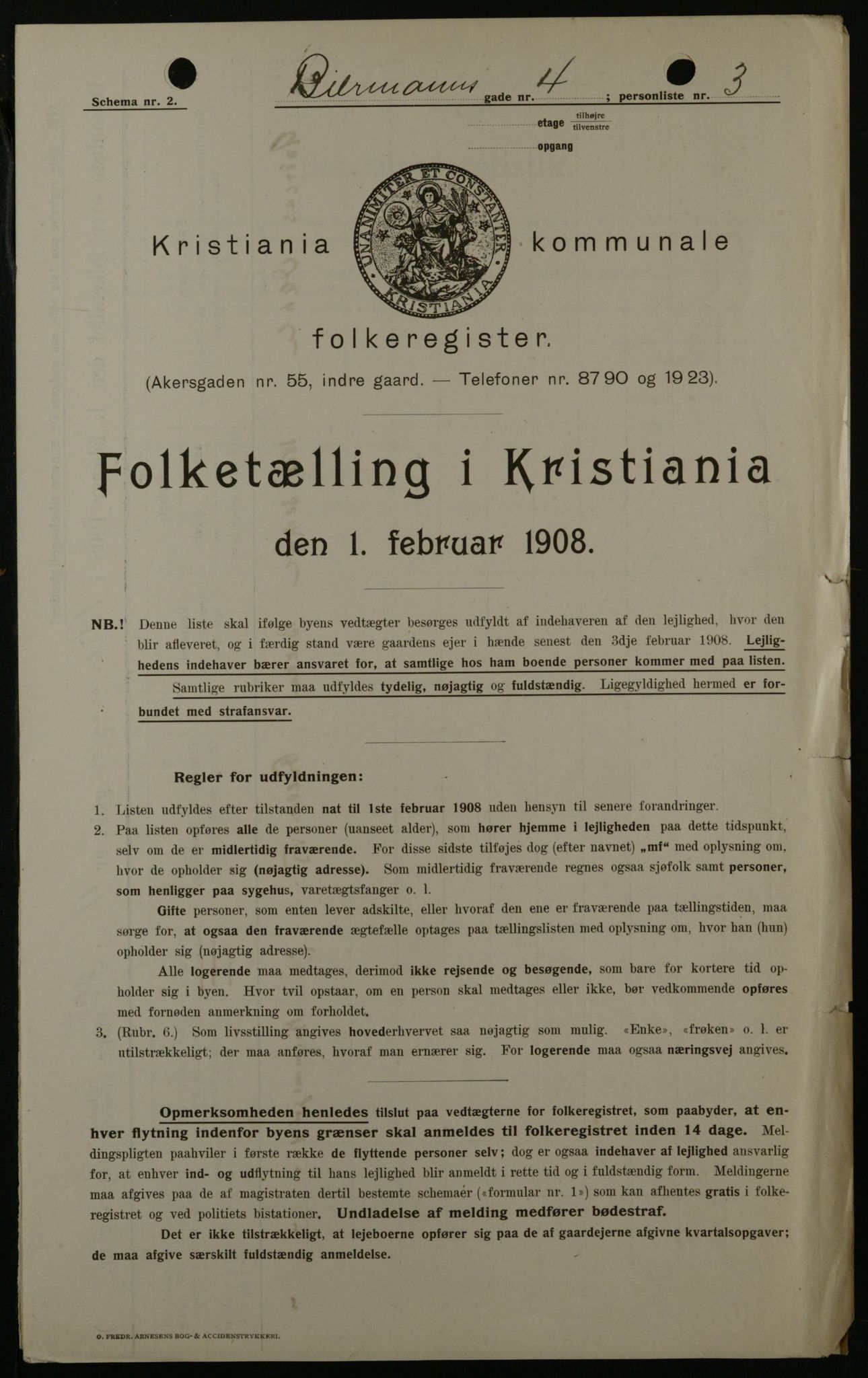 OBA, Municipal Census 1908 for Kristiania, 1908, p. 4743