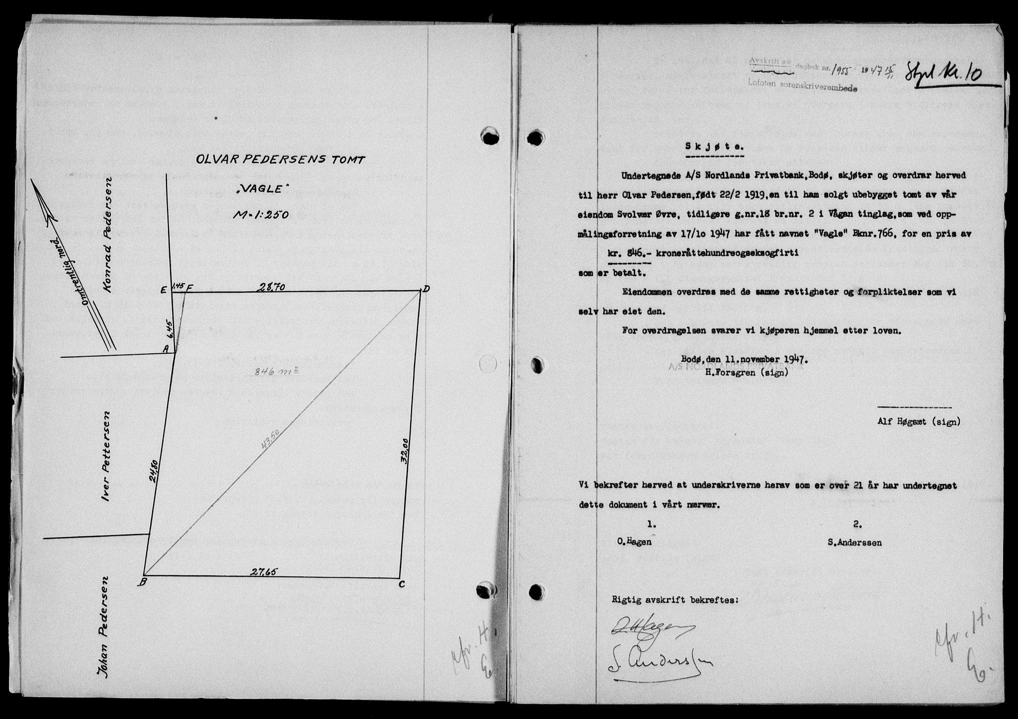 Lofoten sorenskriveri, SAT/A-0017/1/2/2C/L0017a: Mortgage book no. 17a, 1947-1948, Diary no: : 1955/1947
