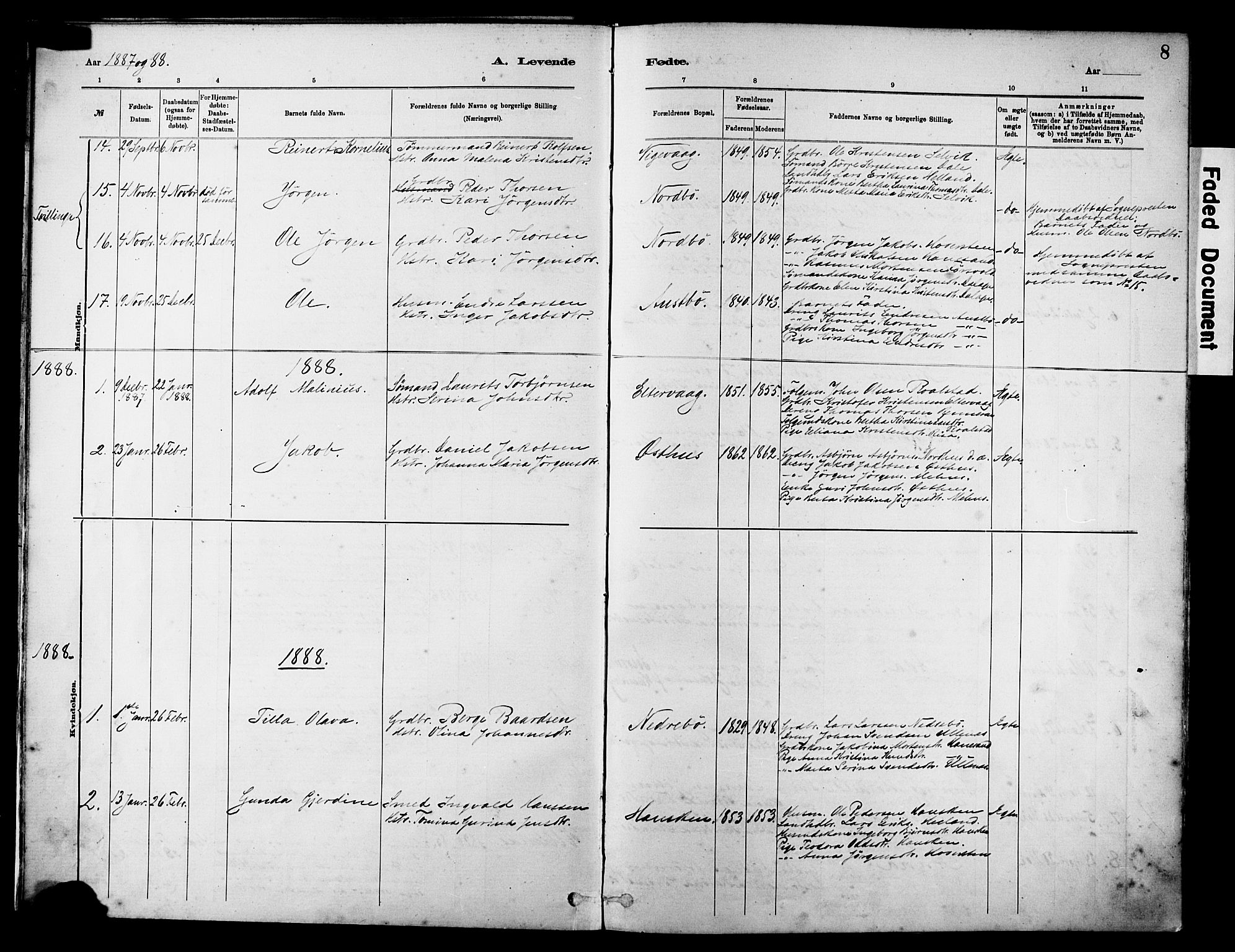 Rennesøy sokneprestkontor, SAST/A -101827/H/Ha/Haa/L0012: Parish register (official) no. A 13, 1885-1917, p. 8