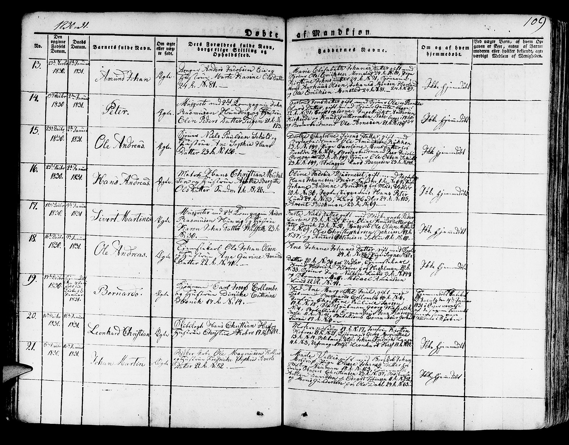 Korskirken sokneprestembete, SAB/A-76101/H/Haa/L0014: Parish register (official) no. A 14, 1823-1835, p. 109