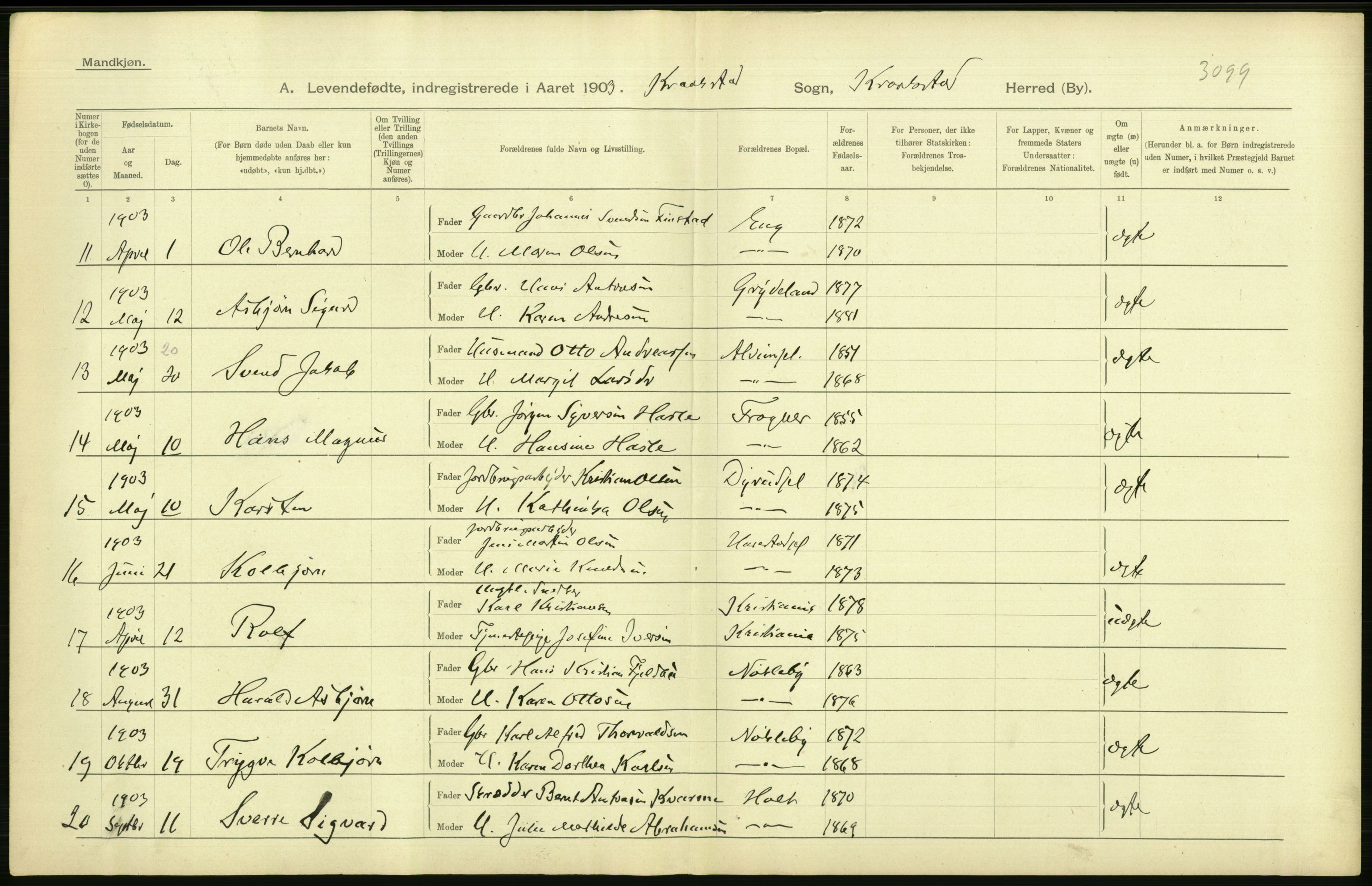 Statistisk sentralbyrå, Sosiodemografiske emner, Befolkning, AV/RA-S-2228/D/Df/Dfa/Dfaa/L0002: Akershus amt: Fødte, gifte, døde, 1903, p. 58